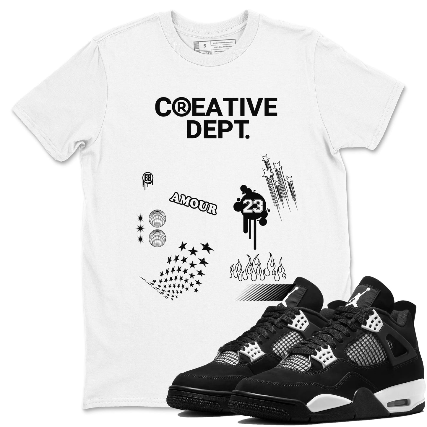 4s White Thunder Shirts To Match Jordans Creative Dept sneaker match tees Air Jordan 4 White Thunder Tee Drip Gear Zone unisex cotton White 1 crew neck shirts