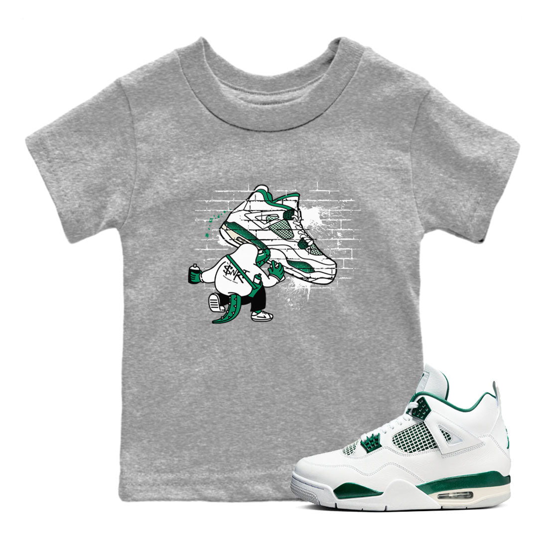 4s Oxidized Green shirts to match jordans Crocodile Artist sneaker match tees Air Jordan 4 Oxidized Green Drip Gear Zone streetwear brand Baby and Youth Heather Grey 1 cotton tee