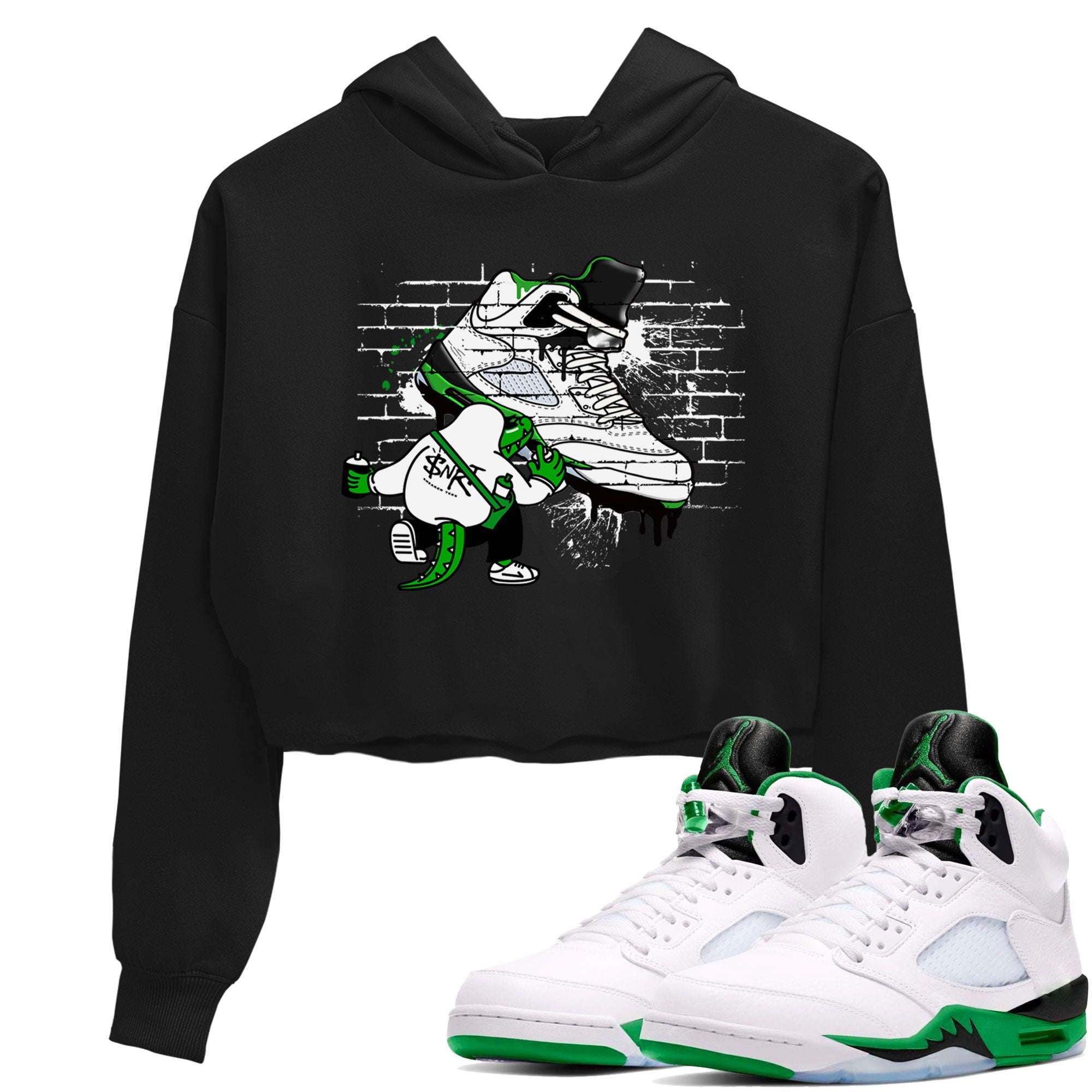 AJ5 Retro Lucky Green shirt to match jordans Crocodile Artist sneaker tees Air Jordan 5 Retro Lucky Green Drip Gear Zone Casual Crew Neck T-Shirt Black 1 Crop T-Shirt