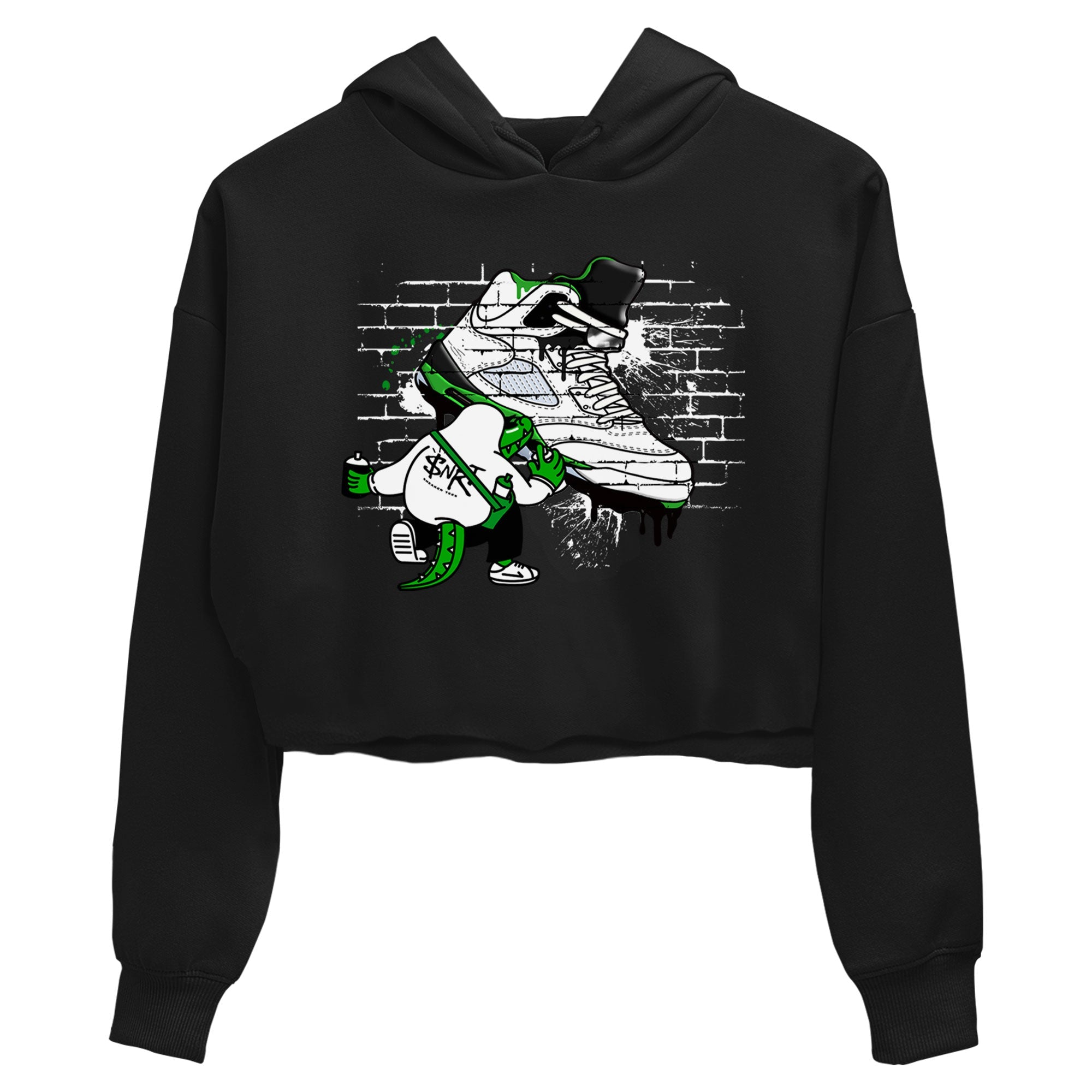 AJ5 Retro Lucky Green shirt to match jordans Crocodile Artist sneaker tees Air Jordan 5 Retro Lucky Green Drip Gear Zone Casual Crew Neck T-Shirt Black 2 Crop T-Shirt