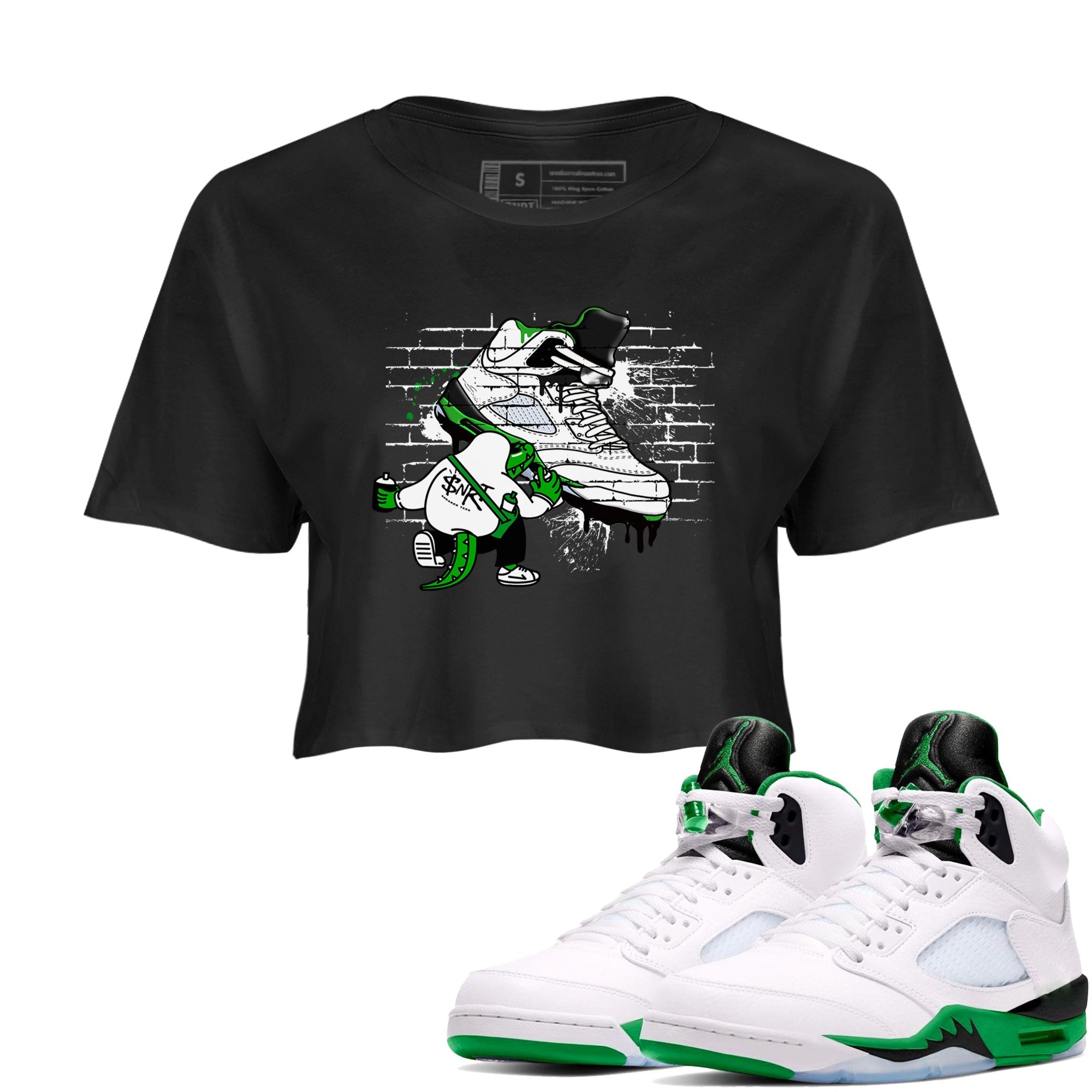 AJ5 Retro Lucky Green shirt to match jordans Crocodile Artist sneaker tees Air Jordan 5 Retro Lucky Green Drip Gear Zone Casual Crew Neck T-Shirt Black 1 Crop T-Shirt