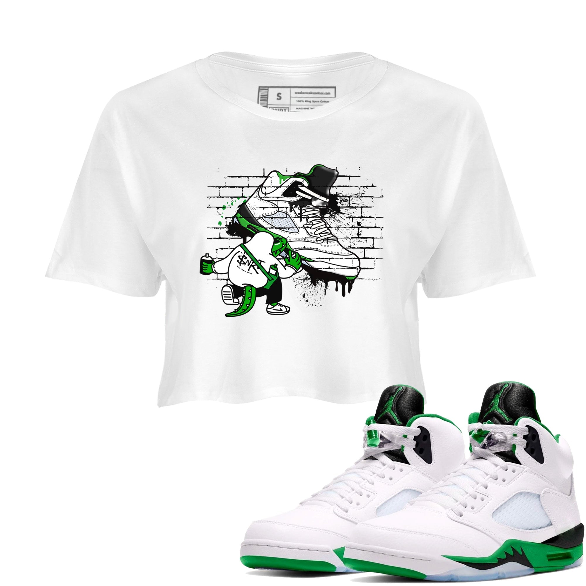 AJ5 Retro Lucky Green shirt to match jordans Crocodile Artist sneaker tees Air Jordan 5 Retro Lucky Green Drip Gear Zone Casual Crew Neck T-Shirt White 1 Crop T-Shirt