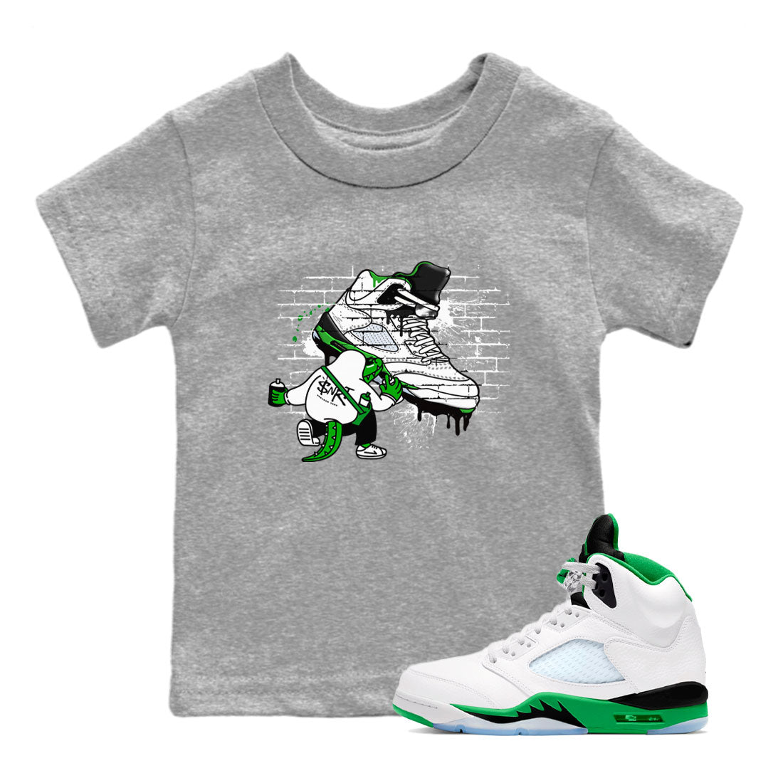 AJ5 Retro Lucky Green shirt to match jordans Crocodile Artist sneaker tees Air Jordan 5 Retro Lucky Green Drip Gear Zone Casual Crew Neck T-Shirt Baby Toddler Heather Grey 1 T-Shirt