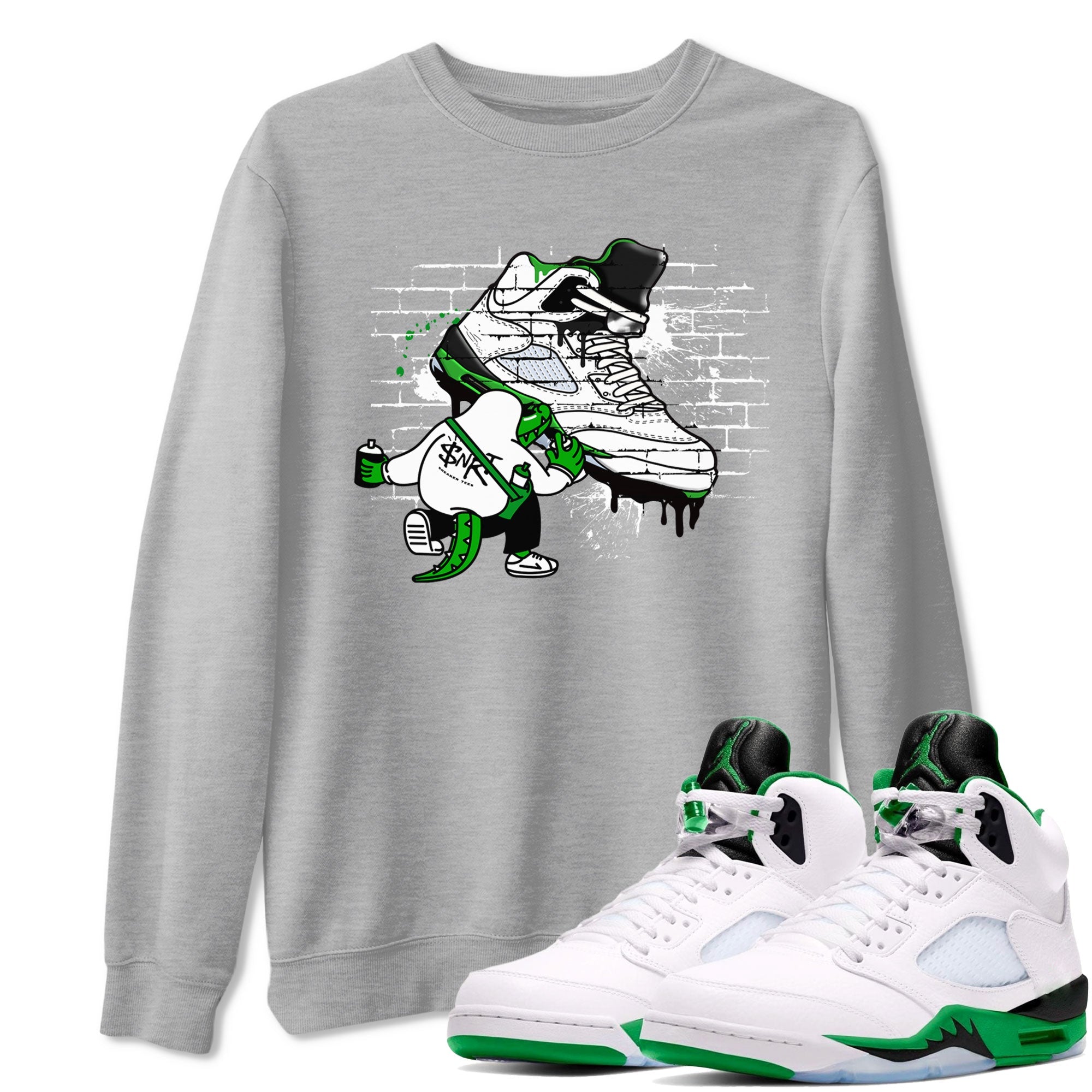 AJ5 Retro Lucky Green shirt to match jordans Crocodile Artist sneaker tees Air Jordan 5 Retro Lucky Green Drip Gear Zone Casual Crew Neck T-Shirt Unisex Heather Grey 1 T-Shirt