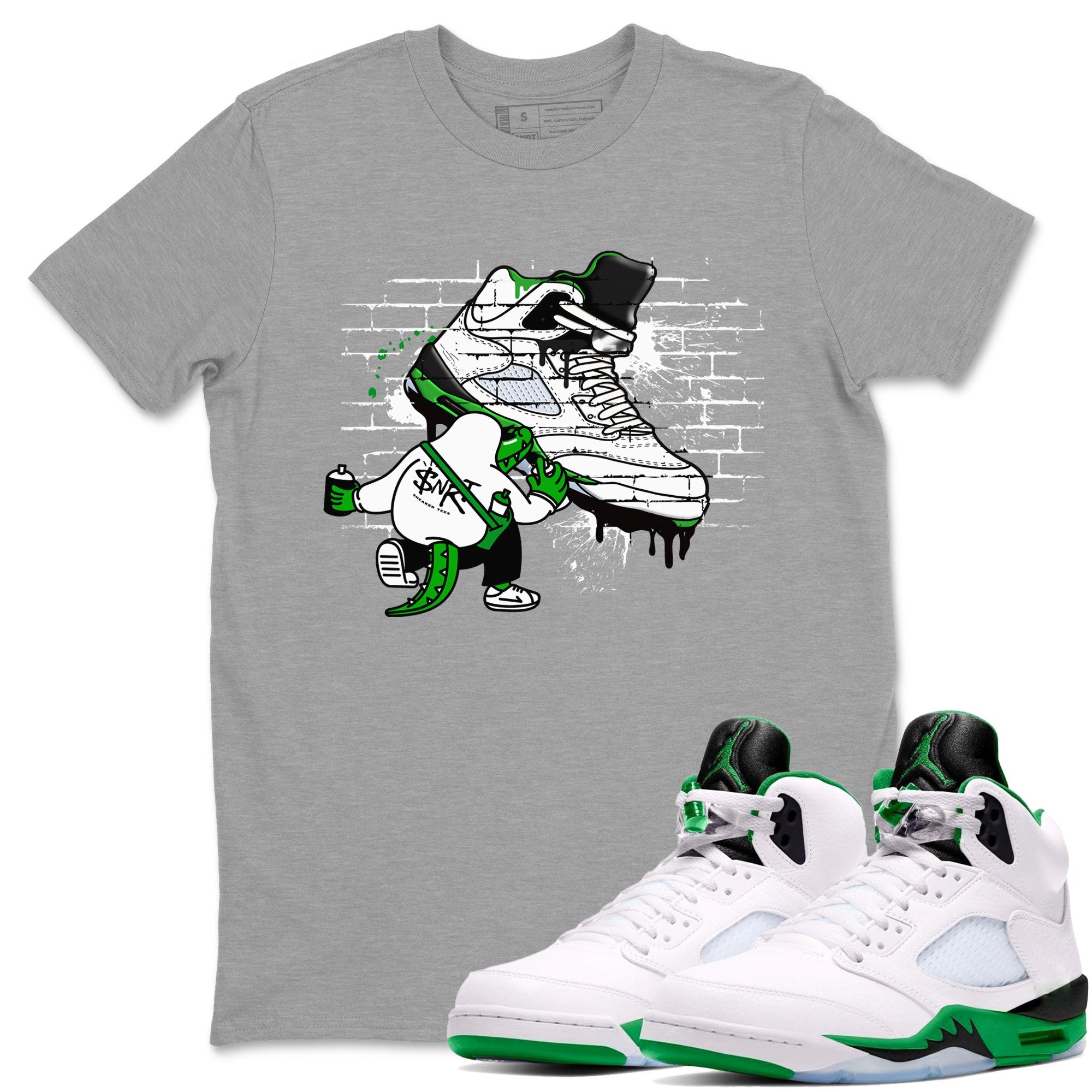 AJ5 Retro Lucky Green shirt to match jordans Crocodile Artist sneaker tees Air Jordan 5 Retro Lucky Green Drip Gear Zone Casual Crew Neck T-Shirt Unisex Heather Grey 1 T-Shirt