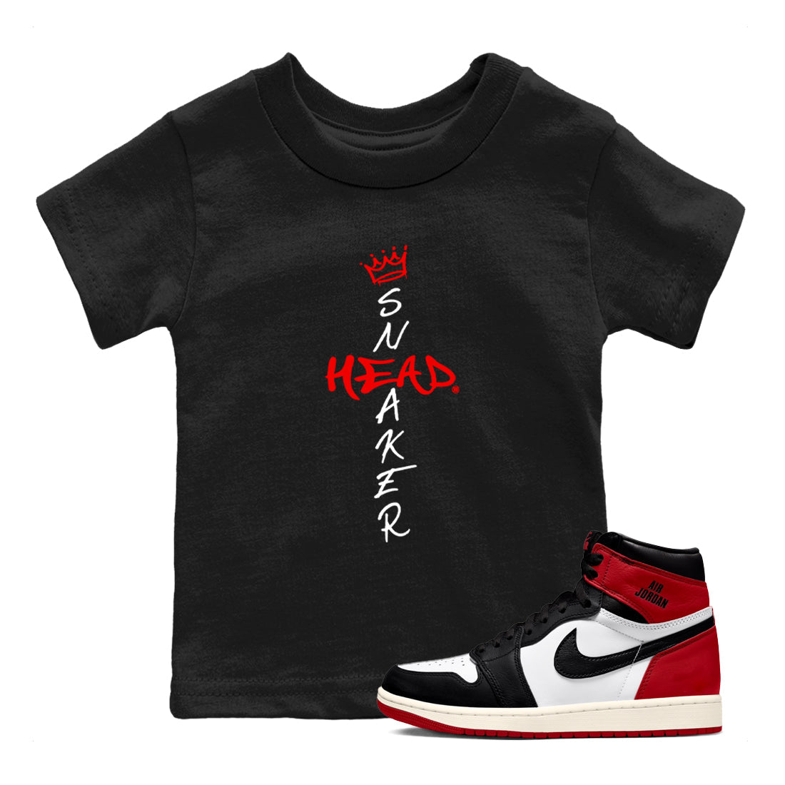 1s Black Toe Reimagined shirts to match jordans Cross Sneakerhead sneaker match tees Air Jordan 1 Black Toe Reimagined match shoes to clothes Drip Gear Zone Youth Baby Black 1 tee
