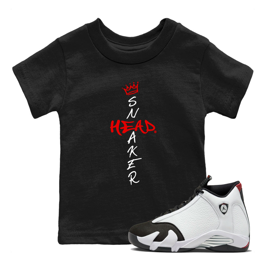 Air Jordan 14 Black Toe t shirts to match sneakers Cross Sneakerhead sneaker match tees 14s Black Toe sneaker match tee Drip Gear Zone Youth Baby Black 1 tee