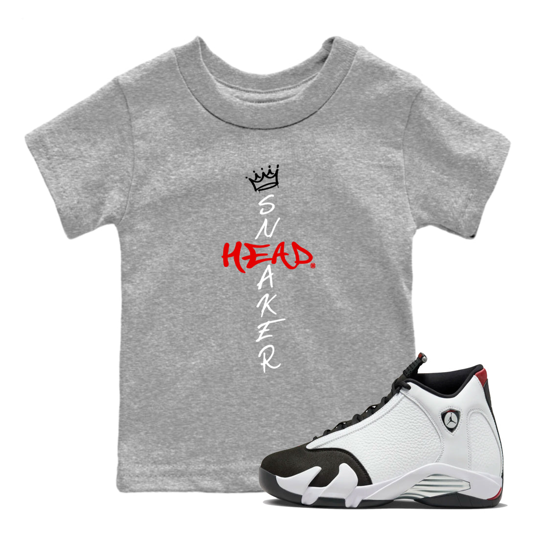 Air Jordan 14 Black Toe t shirts to match sneakers Cross Sneakerhead sneaker match tees 14s Black Toe sneaker match tee Drip Gear Zone Youth Baby Heather Grey 1 tee