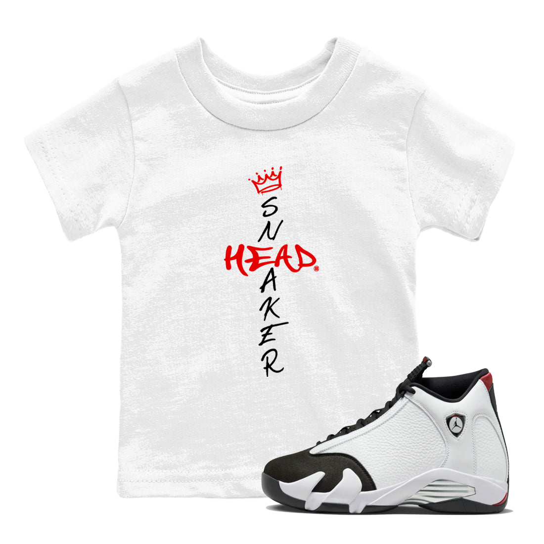 Air Jordan 14 Black Toe t shirts to match sneakers Cross Sneakerhead sneaker match tees 14s Black Toe sneaker match tee Drip Gear Zone Youth Baby White 1 tee