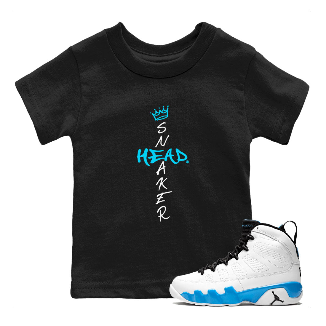 9s Powder Blue shirt to match jordans Cross Sneakerhead sneaker tees Air Jordan 9 Powder Blue Drip Gear Zone baby toddler Black 1 cotton Shirt
