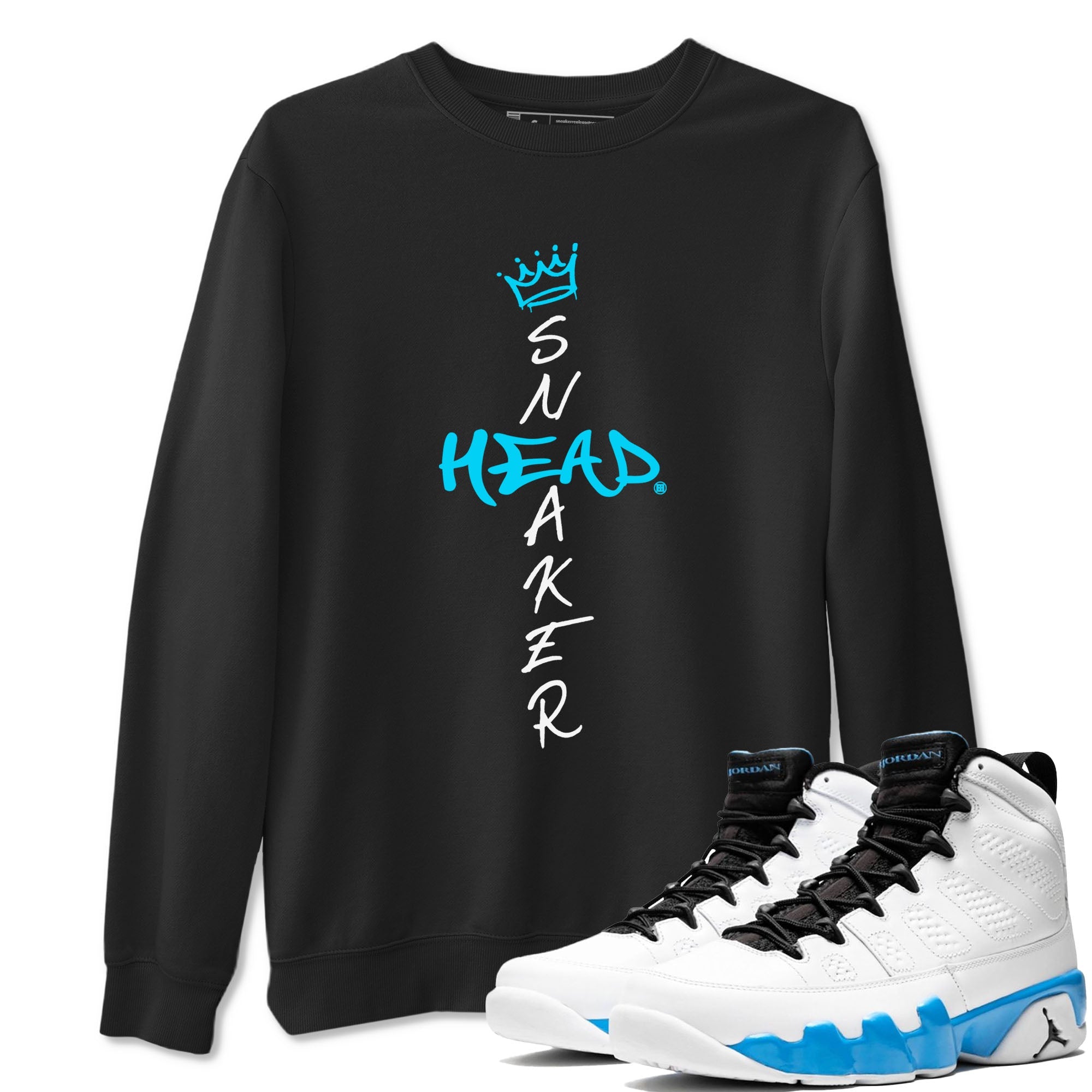 9s Powder Blue shirt to match jordans Cross Sneakerhead sneaker tees Air Jordan 9 Powder Blue Drip Gear Zone unisex cotton Black 1 crew neck shirt