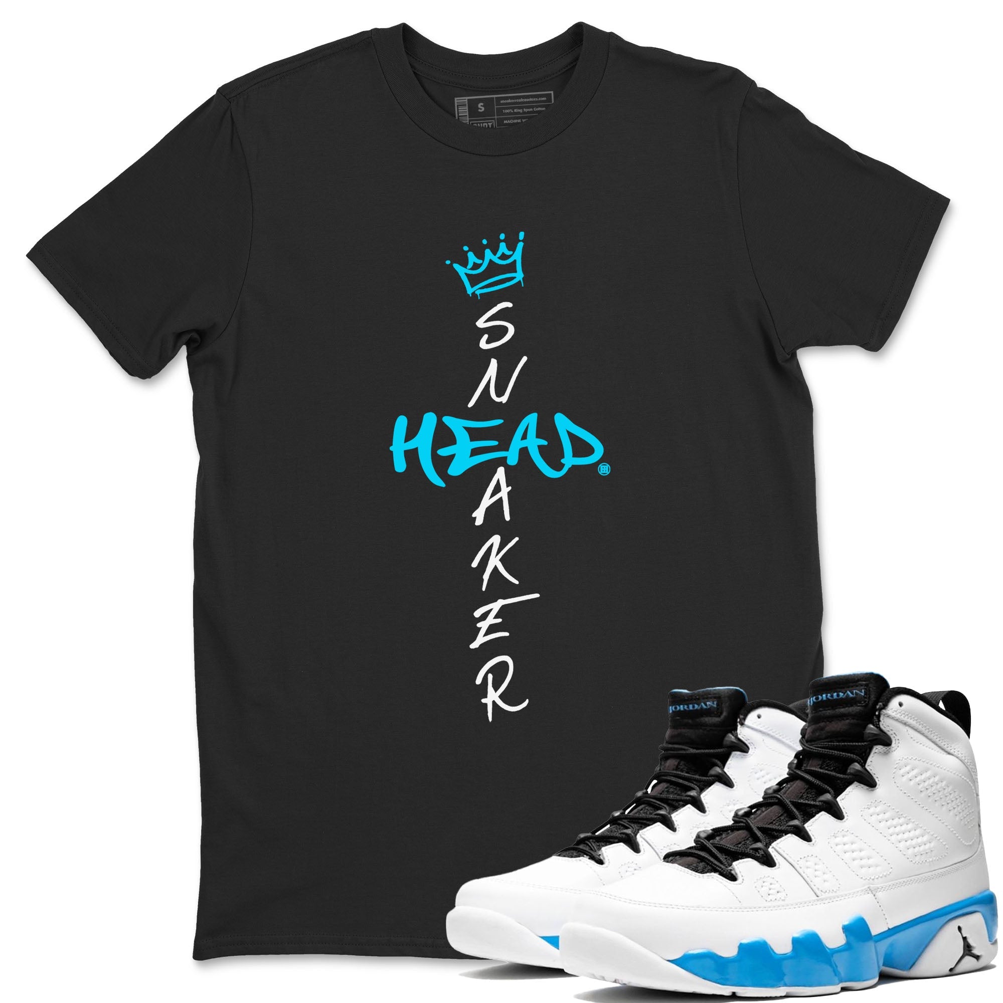 9s Powder Blue shirt to match jordans Cross Sneakerhead sneaker tees Air Jordan 9 Powder Blue Drip Gear Zone unisex cotton Black 1 crew neck shirt