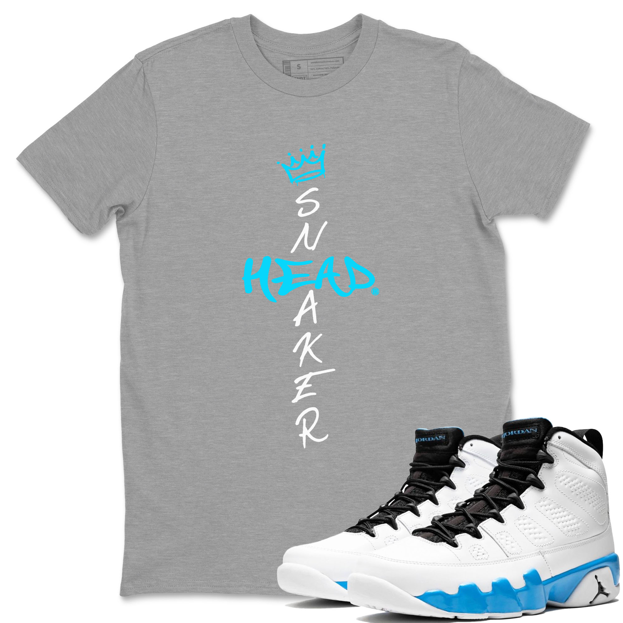 9s Powder Blue shirt to match jordans Cross Sneakerhead sneaker tees Air Jordan 9 Powder Blue Drip Gear Zone unisex cotton Heather Grey 1 crew neck shirt