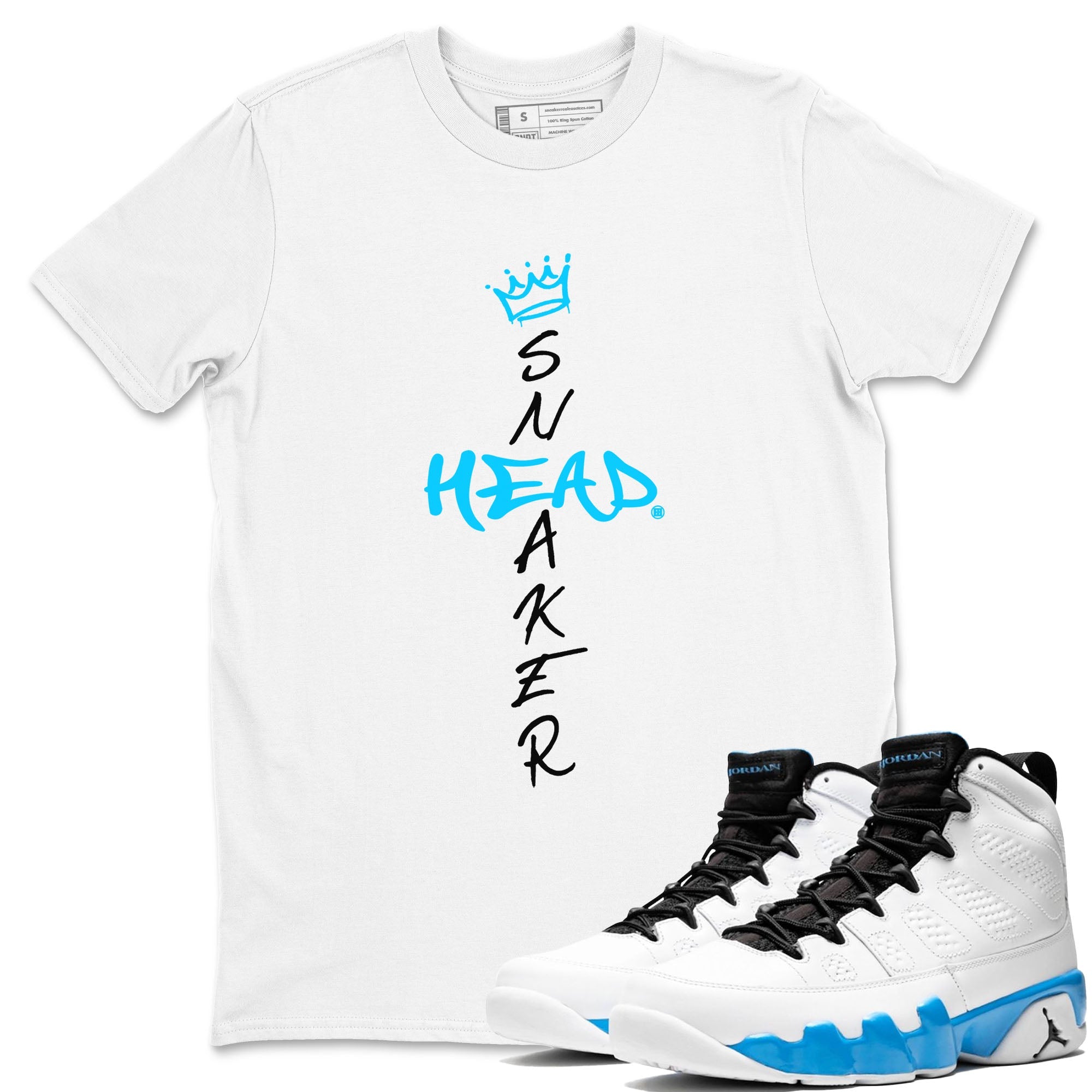 9s Powder Blue shirt to match jordans Cross Sneakerhead sneaker tees Air Jordan 9 Powder Blue Drip Gear Zone unisex cotton White 1 crew neck shirt
