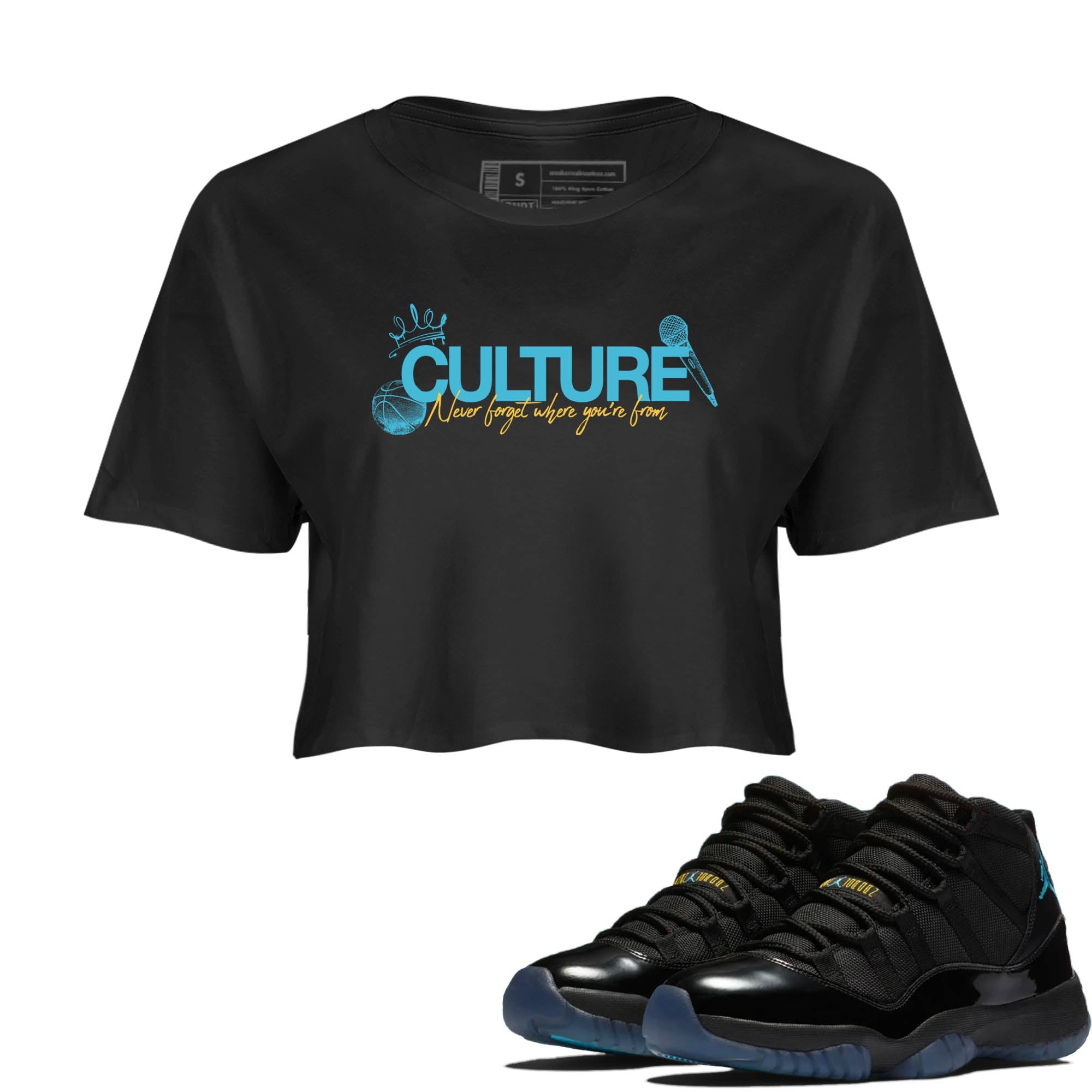 Sneaker Threads  Sneaker Tees To Match Air Jordan 11 Retro Gamma  Culture Crop Tee Black 1. Perfect for Jordan releases 2025 colorways.