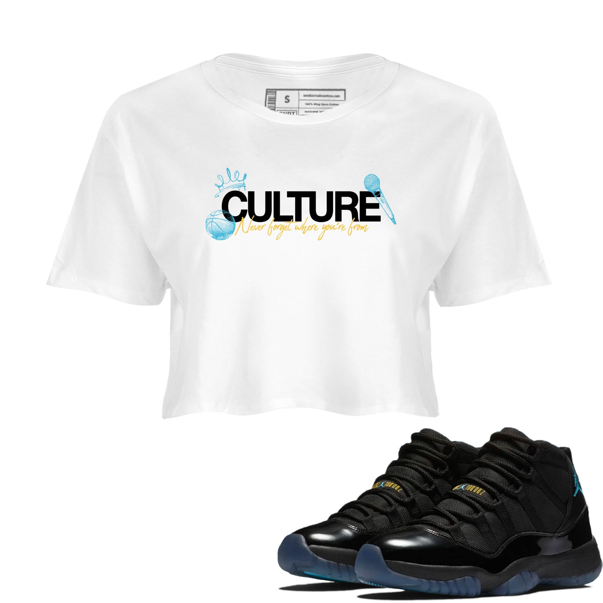 Sneaker Threads  Sneaker Tees To Match Air Jordan 11 Retro Gamma  Culture Crop Tee White 1. Perfect for Jordan releases 2025 colorways.