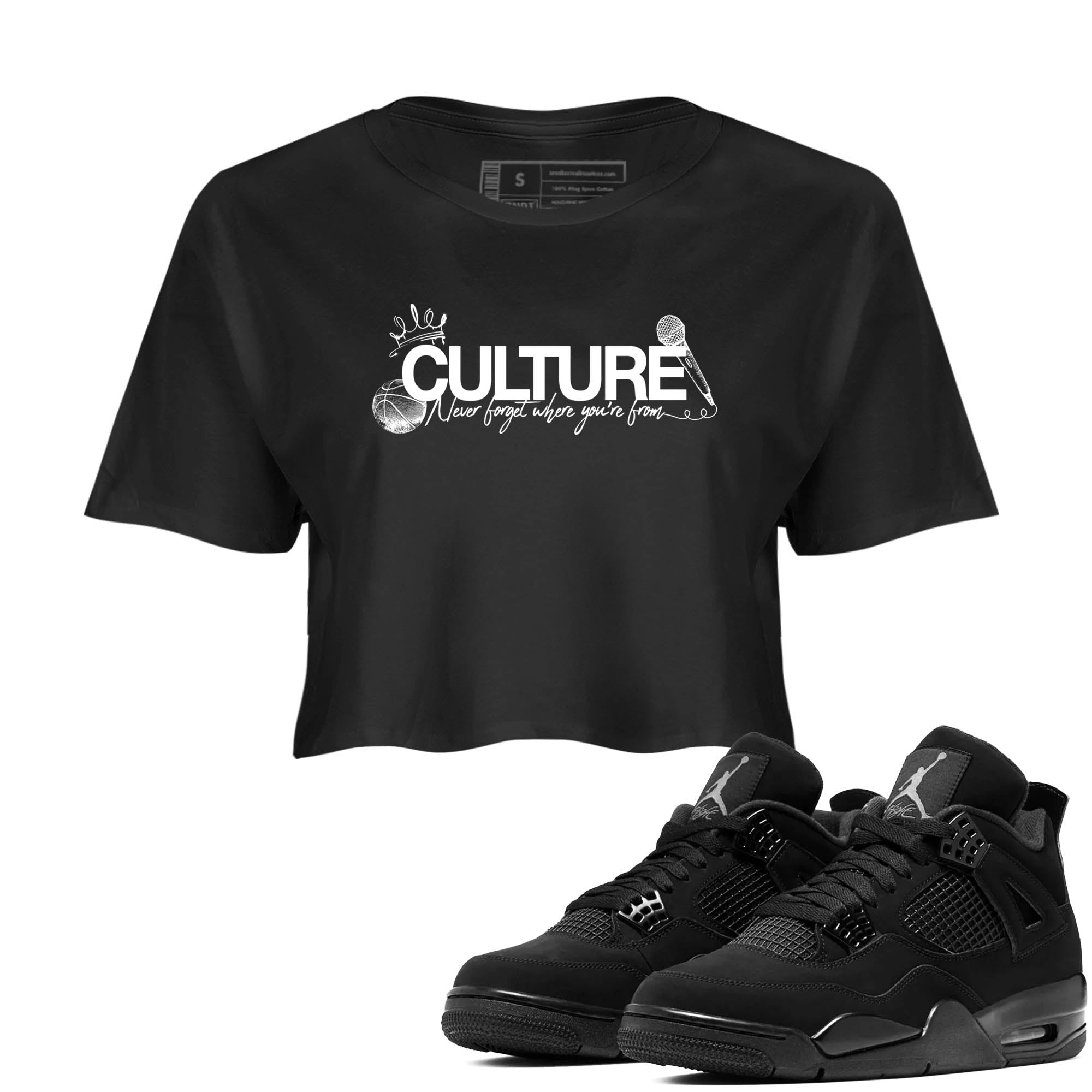 Sneaker Threads  Sneaker Tees To Match Air Jordan 4 Black Cat  Culture Crop Tee Black 1. Perfect for Jordan releases 2025 colorways.