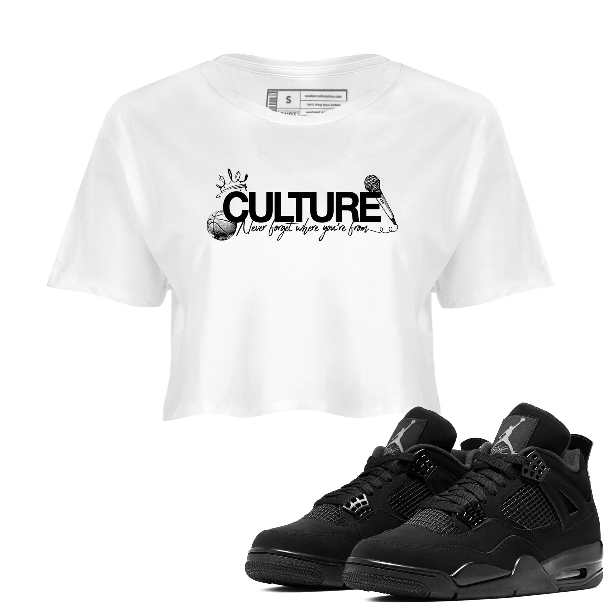 Sneaker Threads  Sneaker Tees To Match Air Jordan 4 Black Cat  Culture Crop Tee White 1. Perfect for Jordan releases 2025 colorways.