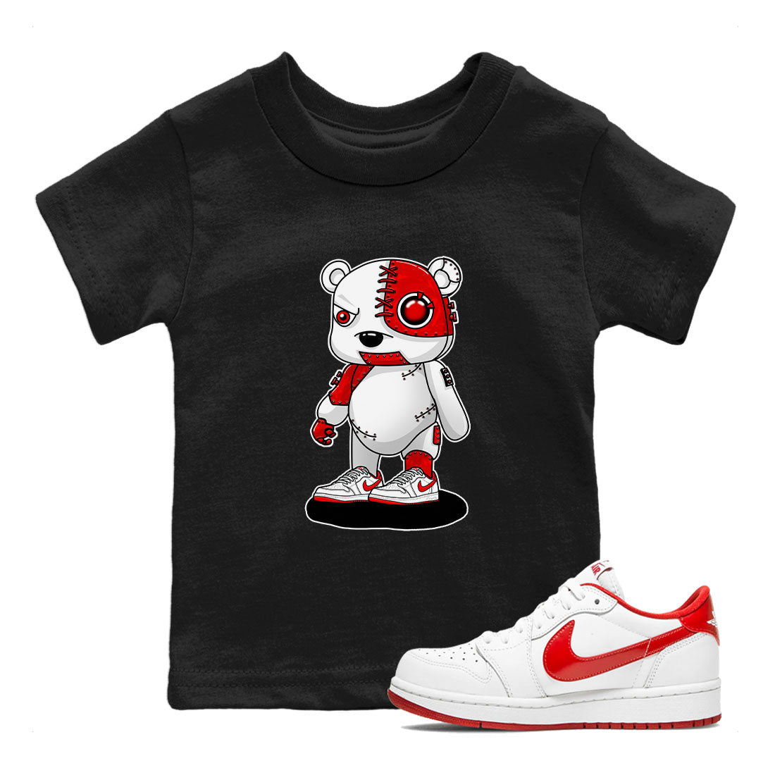 1s Low University Red shirt to match jordans Cyborg Bear sneaker tees Air Jordan 1 University Red Drip Gear Zone Sneaker Matching Clothing Brand Baby Toddler Black 1 T-Shirt