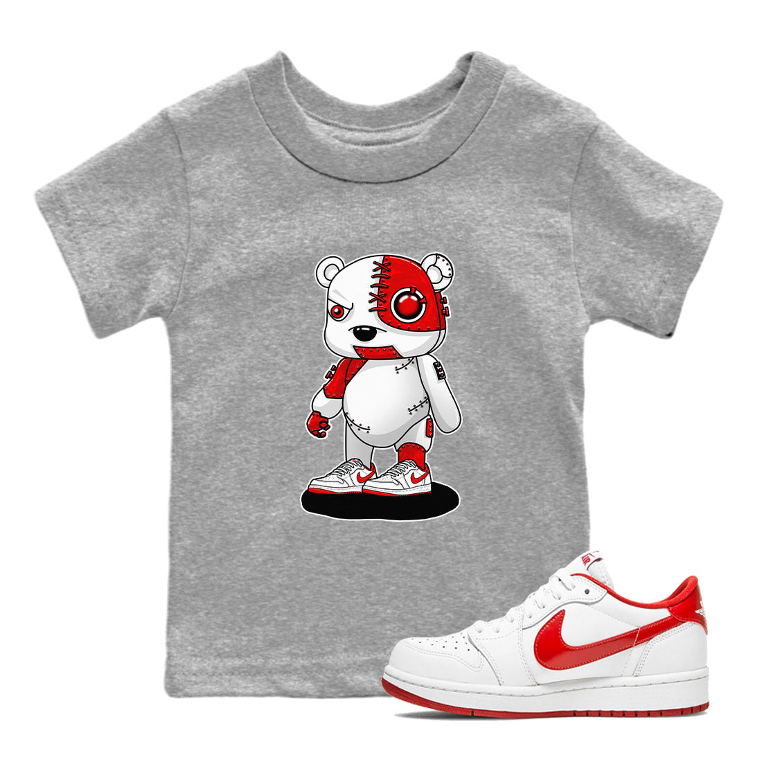 1s Low University Red shirt to match jordans Cyborg Bear sneaker tees Air Jordan 1 University Red Drip Gear Zone Sneaker Matching Clothing Brand Baby Toddler Heather Grey 1 T-Shirt