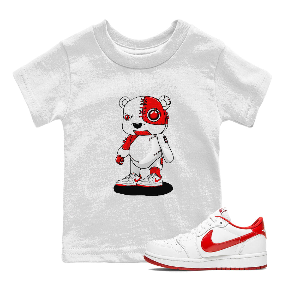 1s Low University Red shirt to match jordans Cyborg Bear sneaker tees Air Jordan 1 University Red Drip Gear Zone Sneaker Matching Clothing Brand Baby Toddler White 1 T-Shirt
