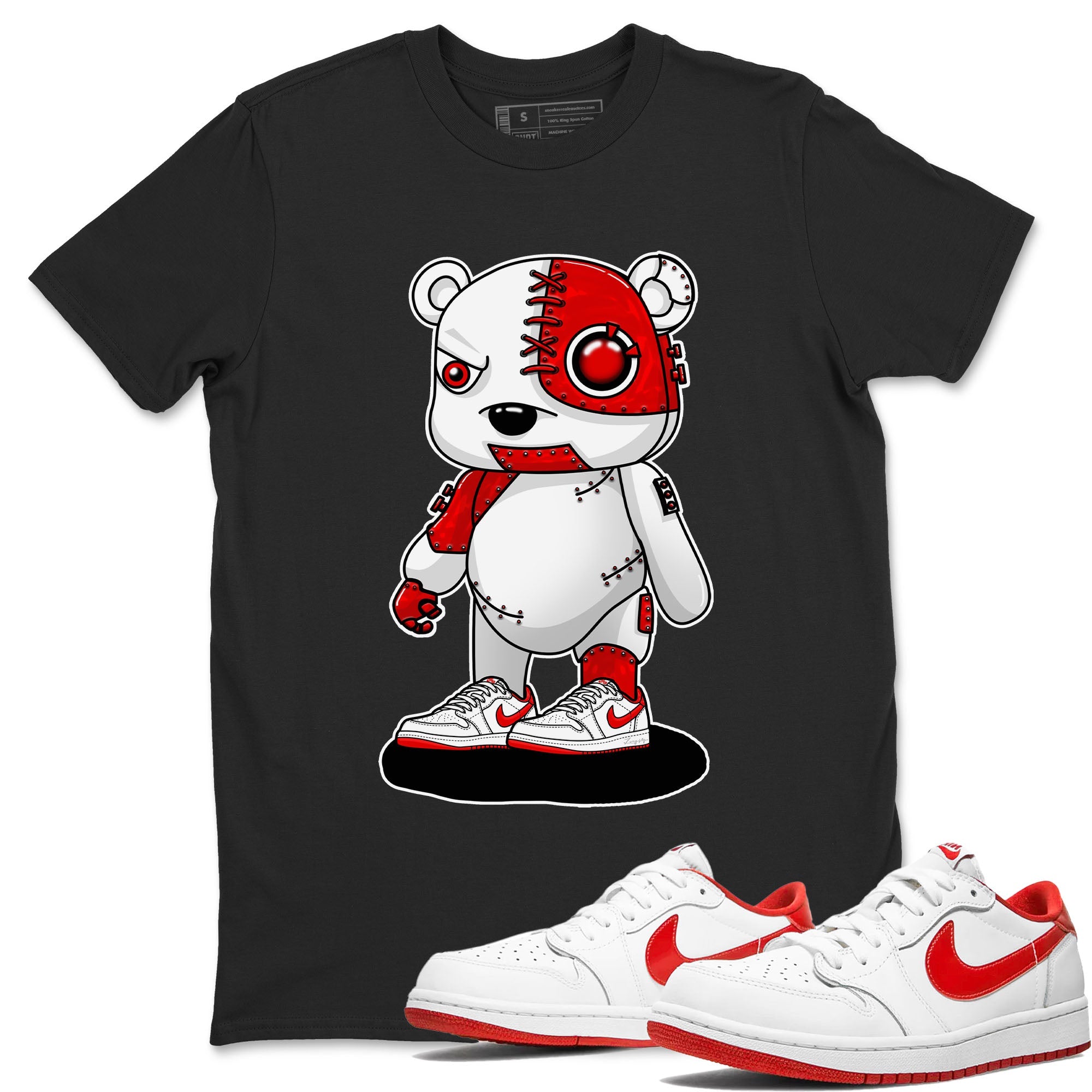 1s Low University Red shirt to match jordans Cyborg Bear sneaker tees Air Jordan 1 University Red Drip Gear Zone Sneaker Matching Clothing Brand Unisex Sneaker Tee Black 1 T-Shirt