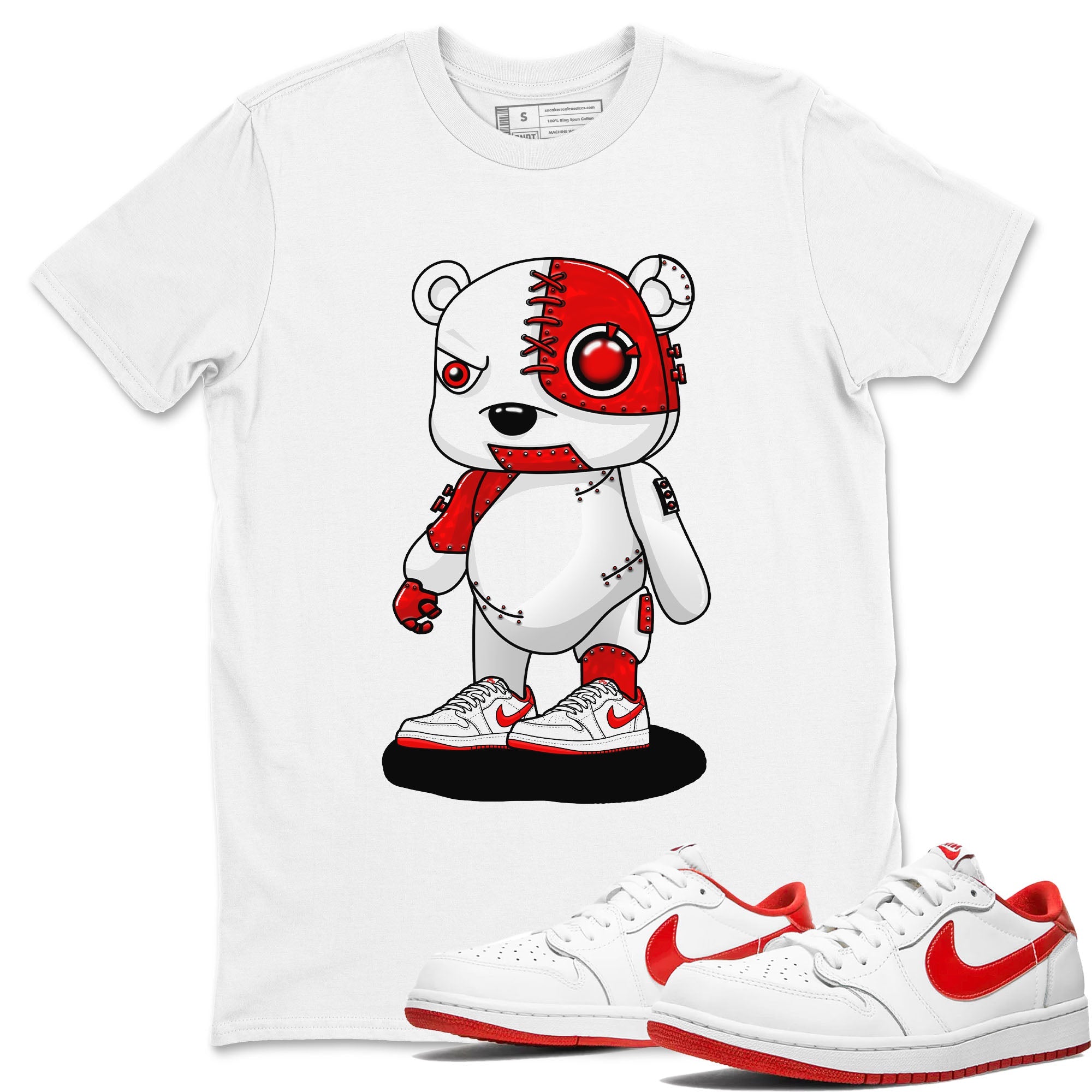 1s Low University Red shirt to match jordans Cyborg Bear sneaker tees Air Jordan 1 University Red Drip Gear Zone Sneaker Matching Clothing Brand Unisex Sneaker Tee White 1 T-Shirt