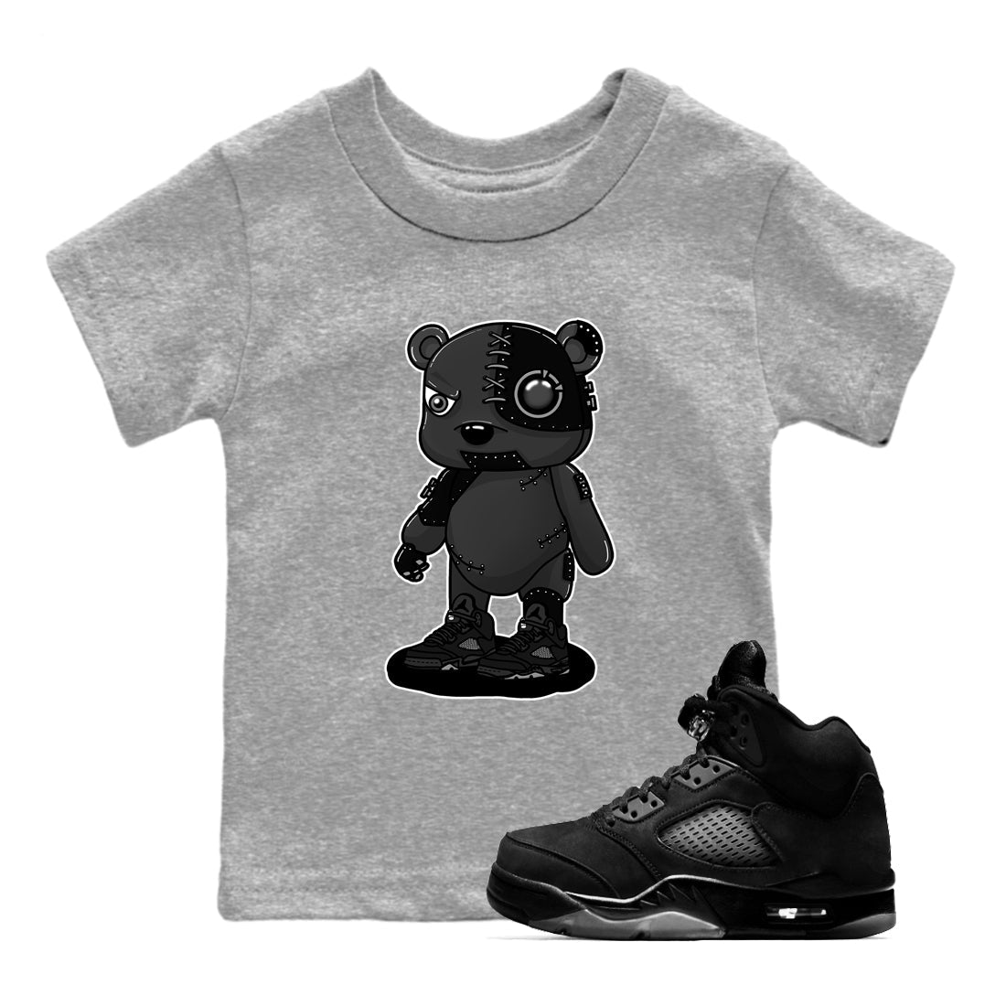 5s Black Cat shirts to match jordans Cyborg Bear sneaker match tees Air Jordan 5 Black Cat match shoes to clothes Drip Gear Zone Youth Baby Heather Grey 1 tee