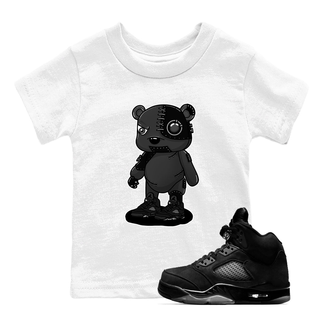 5s Black Cat shirts to match jordans Cyborg Bear sneaker match tees Air Jordan 5 Black Cat match shoes to clothes Drip Gear Zone Youth Baby White 1 tee
