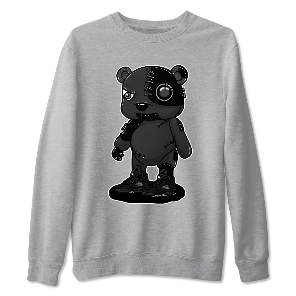 5s Black Cat shirts to match jordans Cyborg Bear sneaker match tees Air Jordan 5 Black Cat match shoes to clothes Drip Gear Zone unisex cotton Heather Grey 2 shirts