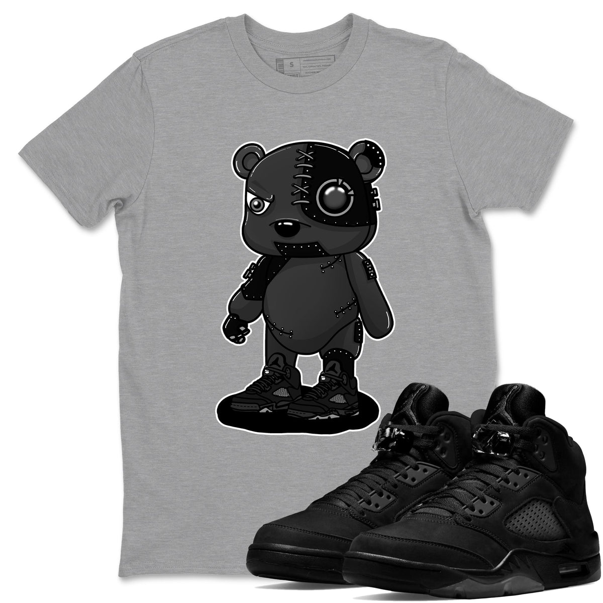 5s Black Cat shirts to match jordans Cyborg Bear sneaker match tees Air Jordan 5 Black Cat match shoes to clothes Drip Gear Zone unisex cotton Heather Grey 1 shirts
