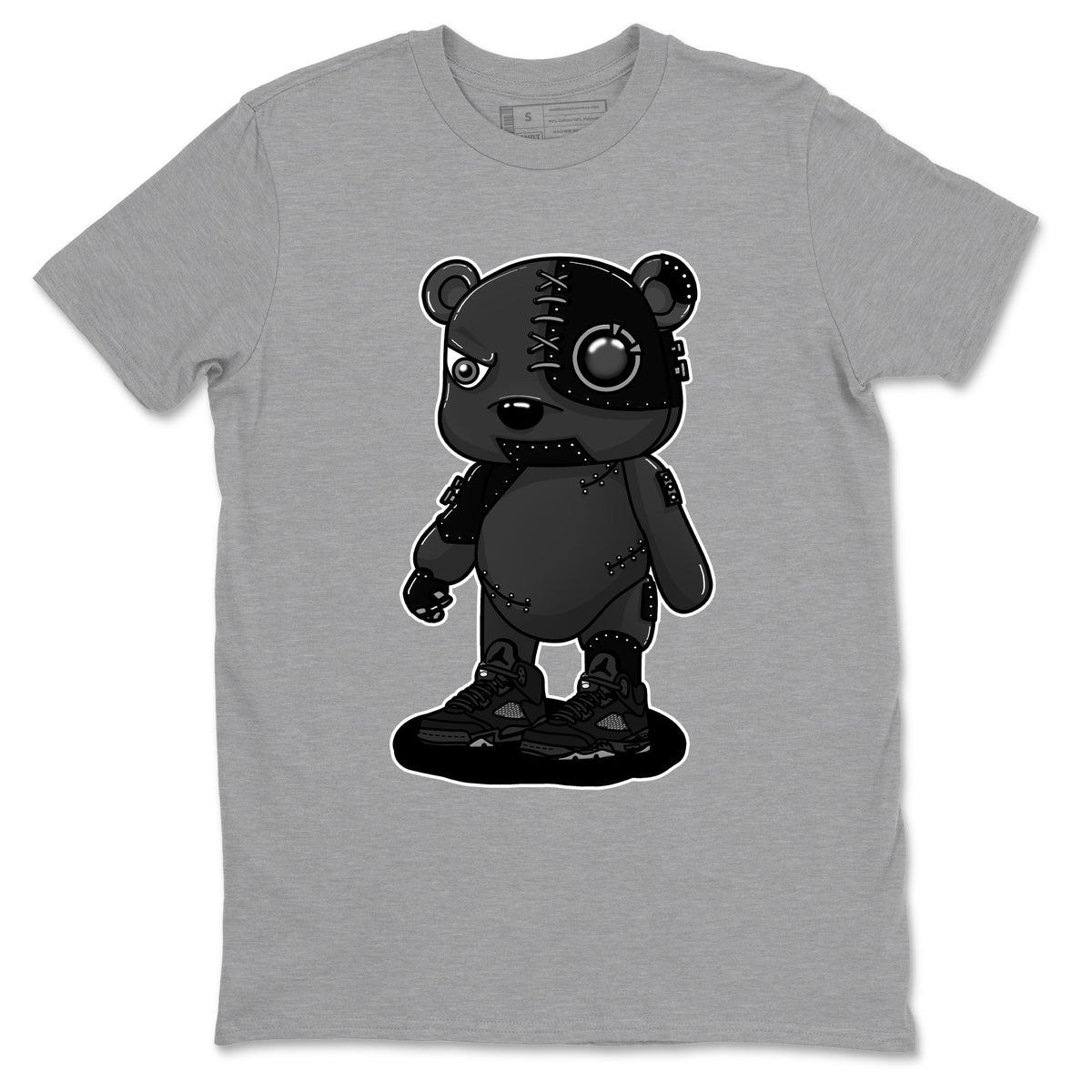 5s Black Cat shirts to match jordans Cyborg Bear sneaker match tees Air Jordan 5 Black Cat match shoes to clothes Drip Gear Zone unisex cotton Heather Grey 2 shirts
