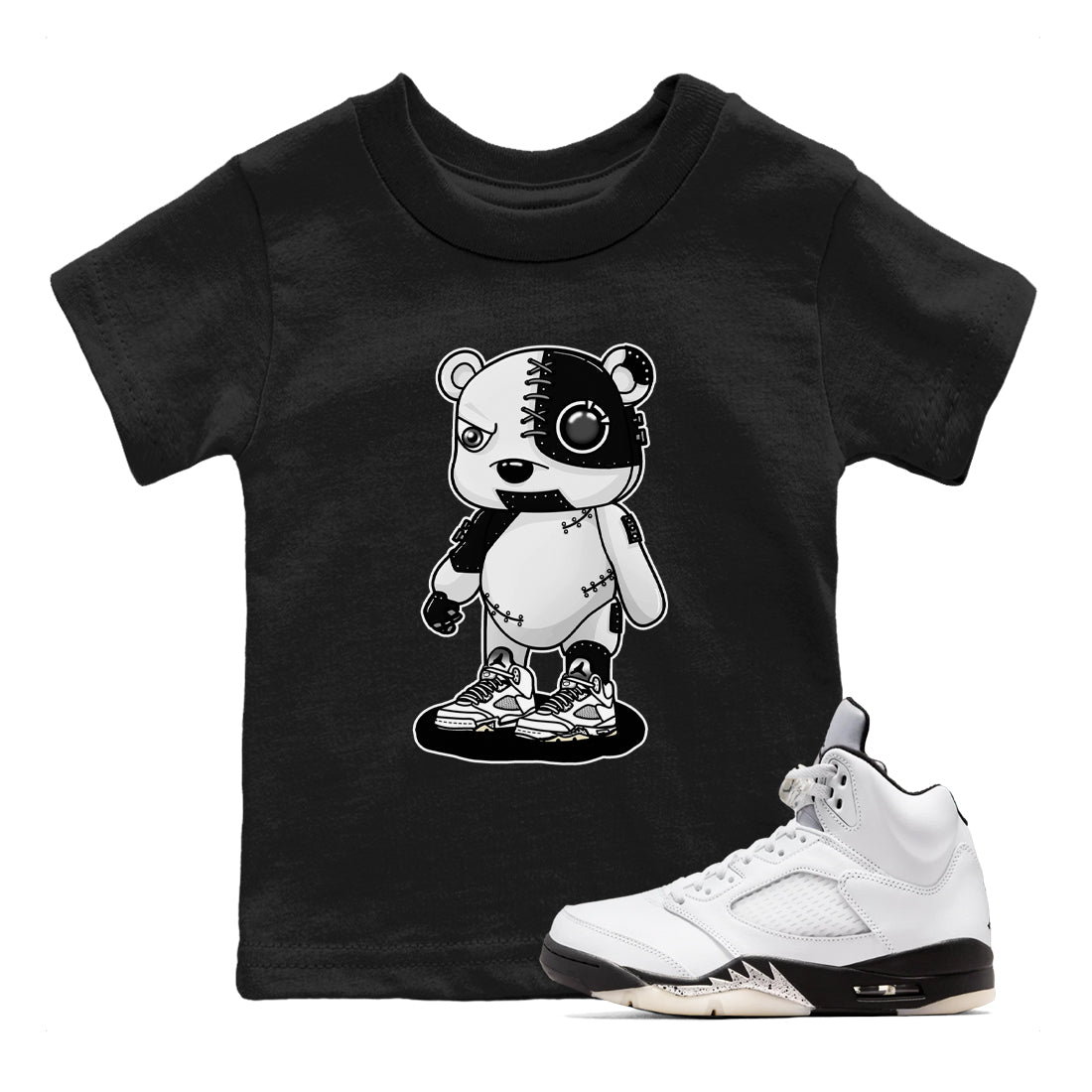 5s White Black shirts to match jordans Cyborg Bear sneaker match tees Air Jordan 5 White Black match shoes to clothes Drip Gear Zone Youth Baby Black 1 tee