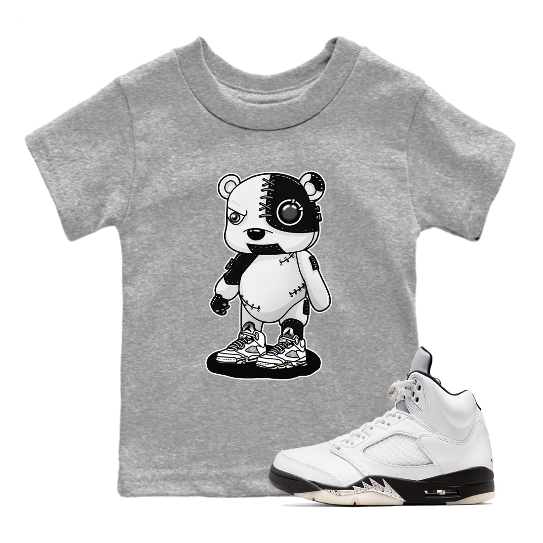 5s White Black shirts to match jordans Cyborg Bear sneaker match tees Air Jordan 5 White Black match shoes to clothes Drip Gear Zone Youth Baby Heather Grey 1 tee