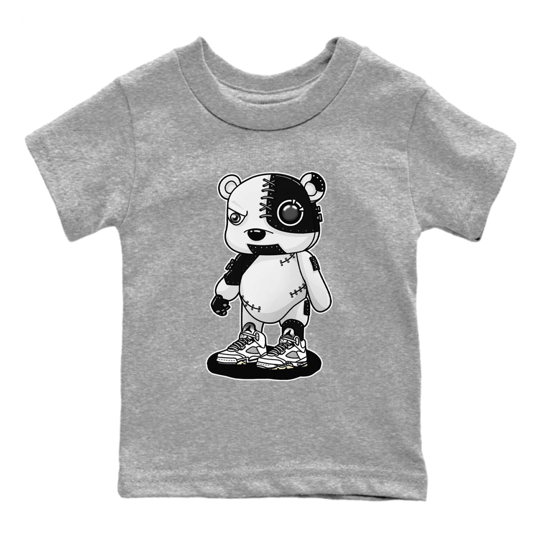5s White Black shirts to match jordans Cyborg Bear sneaker match tees Air Jordan 5 White Black match shoes to clothes Drip Gear Zone Youth Baby Heather Grey 2 tee