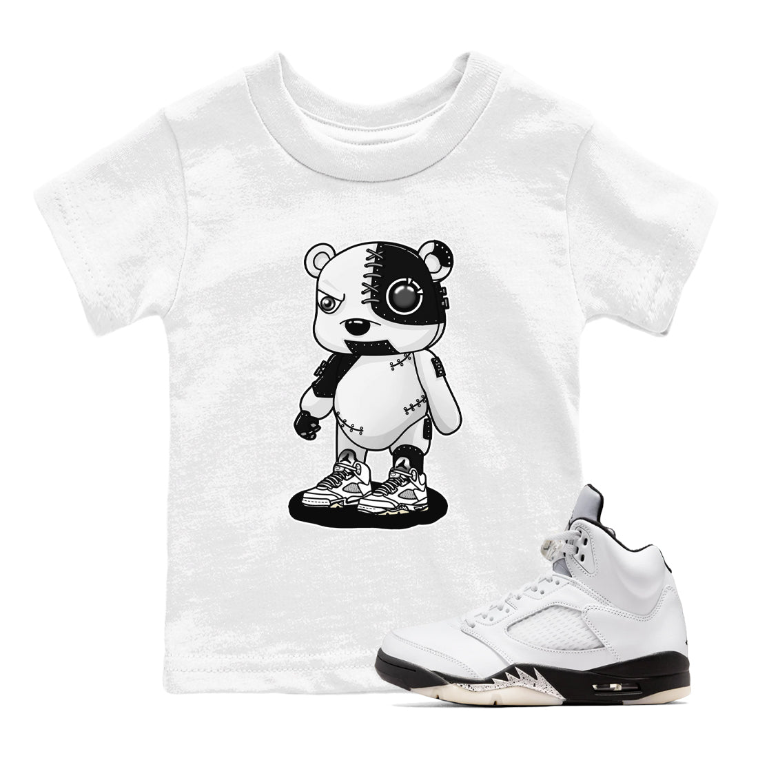 5s White Black shirts to match jordans Cyborg Bear sneaker match tees Air Jordan 5 White Black match shoes to clothes Drip Gear Zone Youth Baby White 1 tee