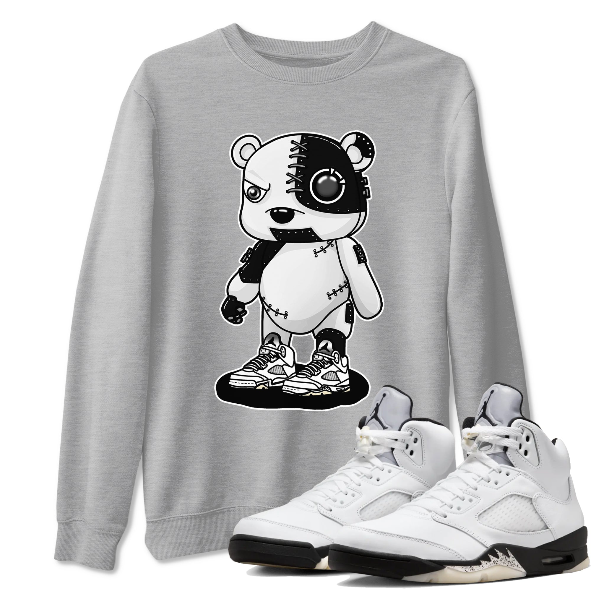 5s White Black shirts to match jordans Cyborg Bear sneaker match tees Air Jordan 5 White Black match shoes to clothes Drip Gear Zone unisex cotton Heather Grey 1 shirts
