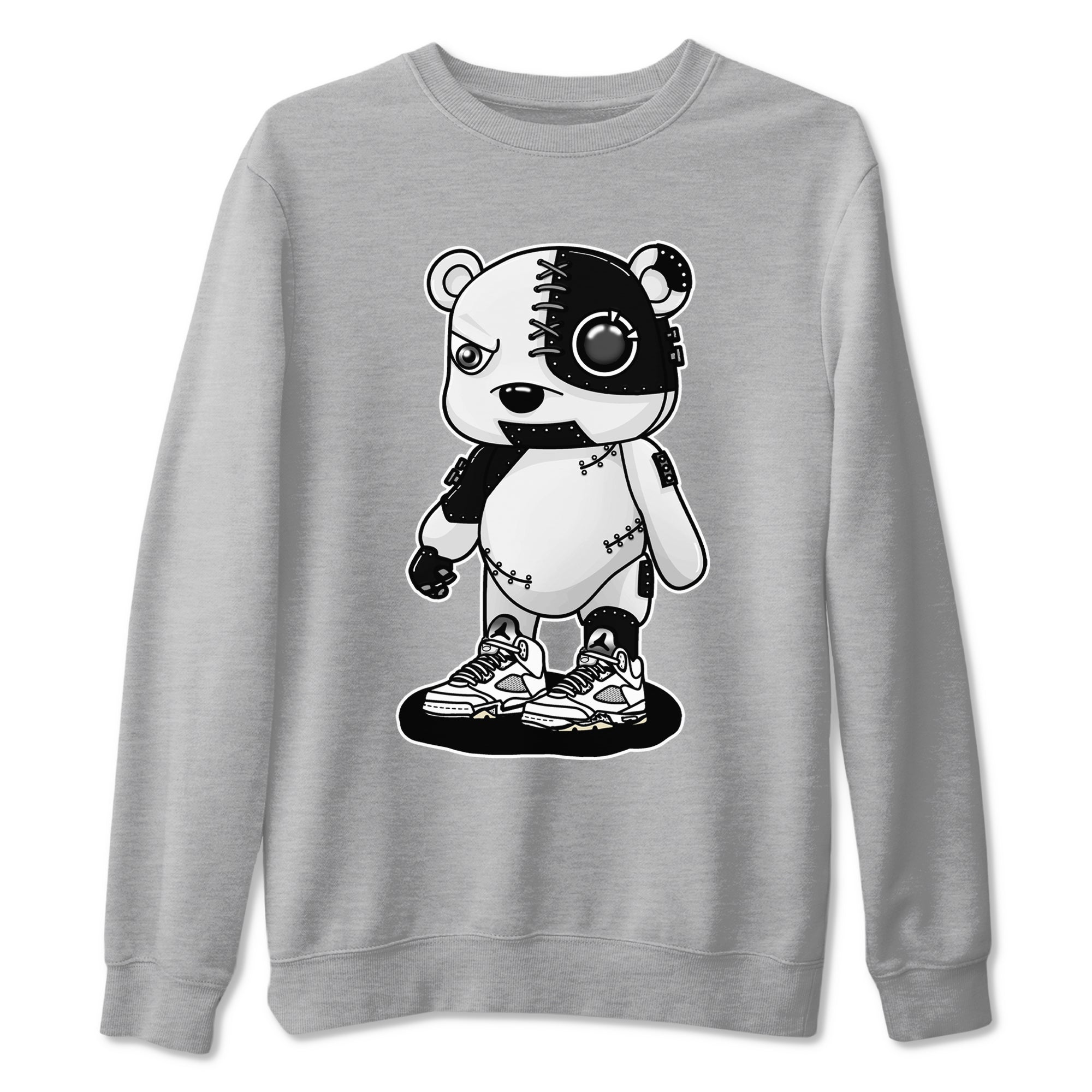 5s White Black shirts to match jordans Cyborg Bear sneaker match tees Air Jordan 5 White Black match shoes to clothes Drip Gear Zone unisex cotton Heather Grey 2 shirts
