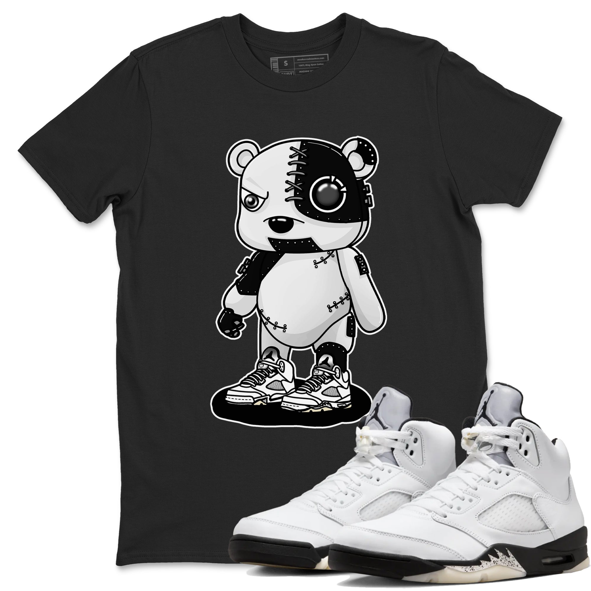 5s White Black shirts to match jordans Cyborg Bear sneaker match tees Air Jordan 5 White Black match shoes to clothes Drip Gear Zone unisex cotton Black 1 shirts
