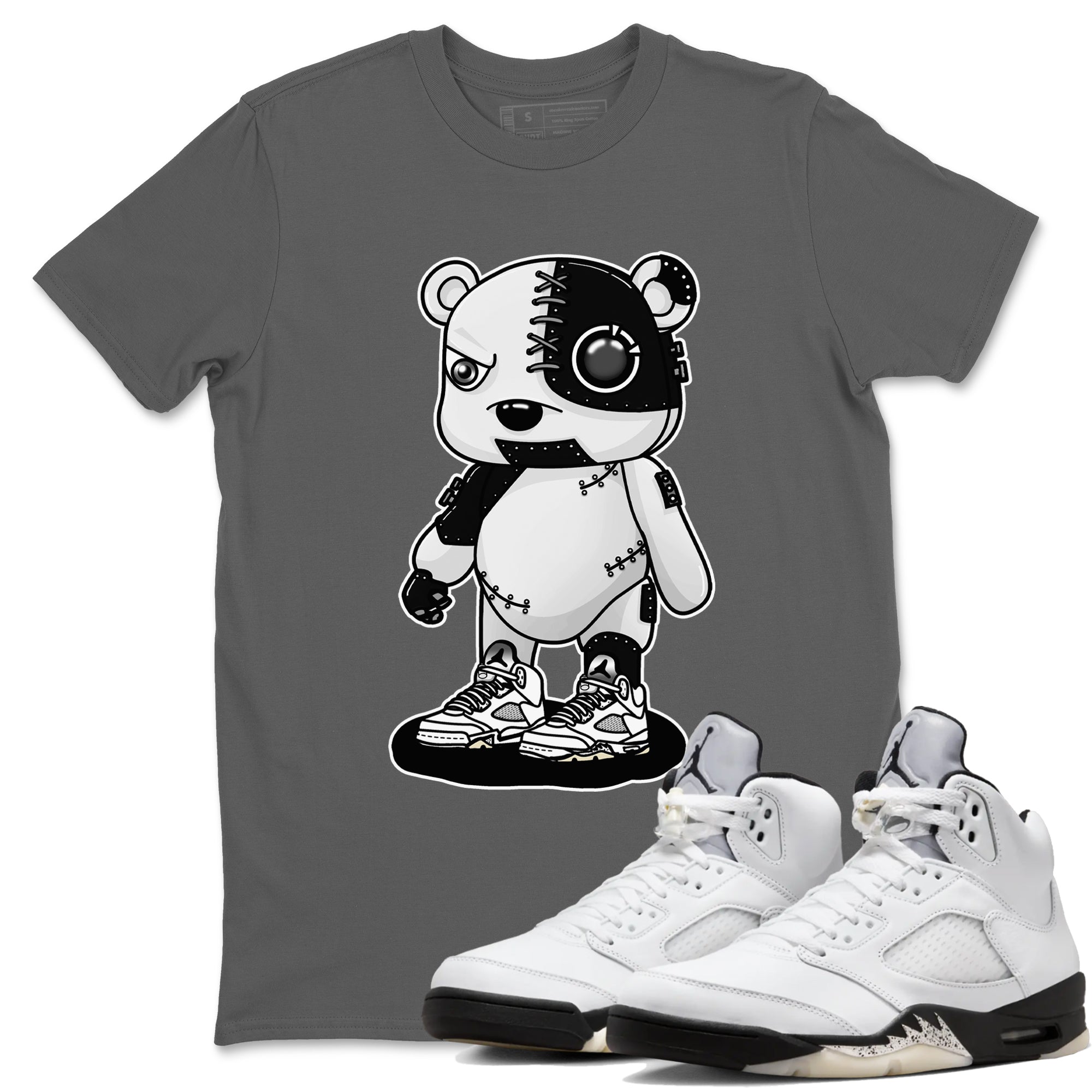 5s White Black shirts to match jordans Cyborg Bear sneaker match tees Air Jordan 5 White Black match shoes to clothes Drip Gear Zone unisex cotton Cool Grey 1 shirts