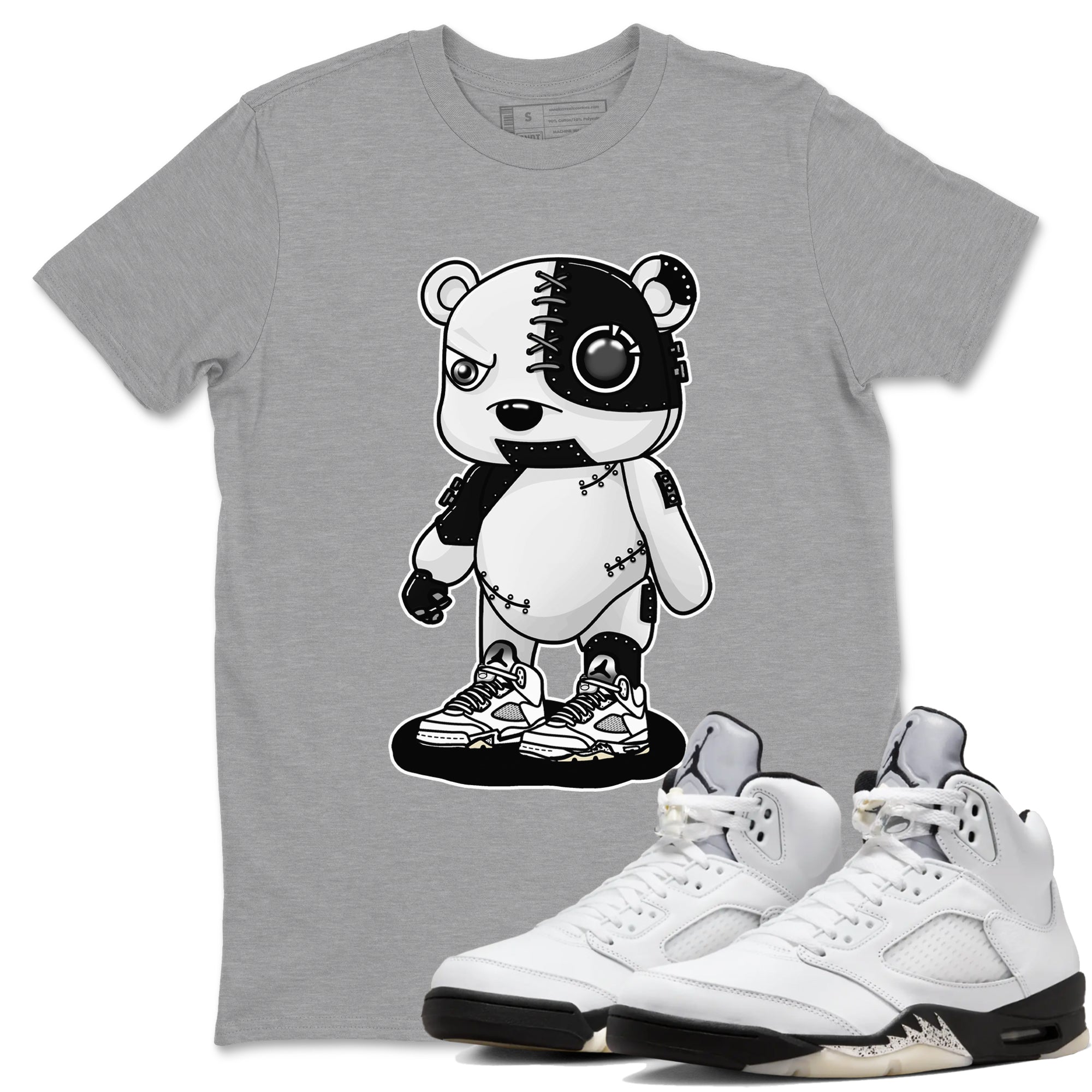 5s White Black shirts to match jordans Cyborg Bear sneaker match tees Air Jordan 5 White Black match shoes to clothes Drip Gear Zone unisex cotton Heather Grey 1 shirts
