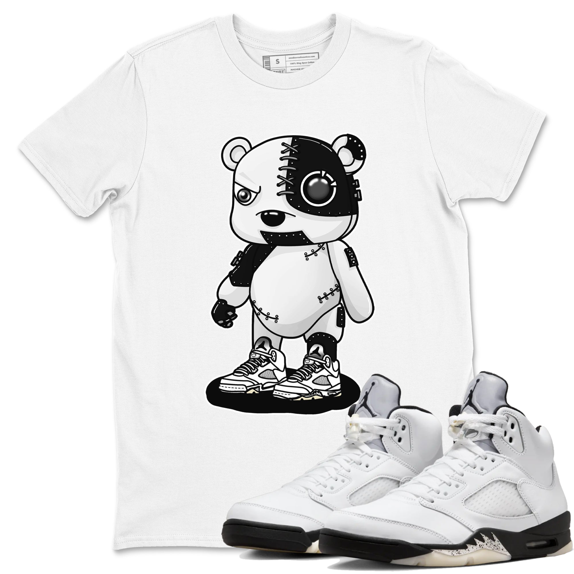 5s White Black shirts to match jordans Cyborg Bear sneaker match tees Air Jordan 5 White Black match shoes to clothes Drip Gear Zone unisex cotton White 1 shirts