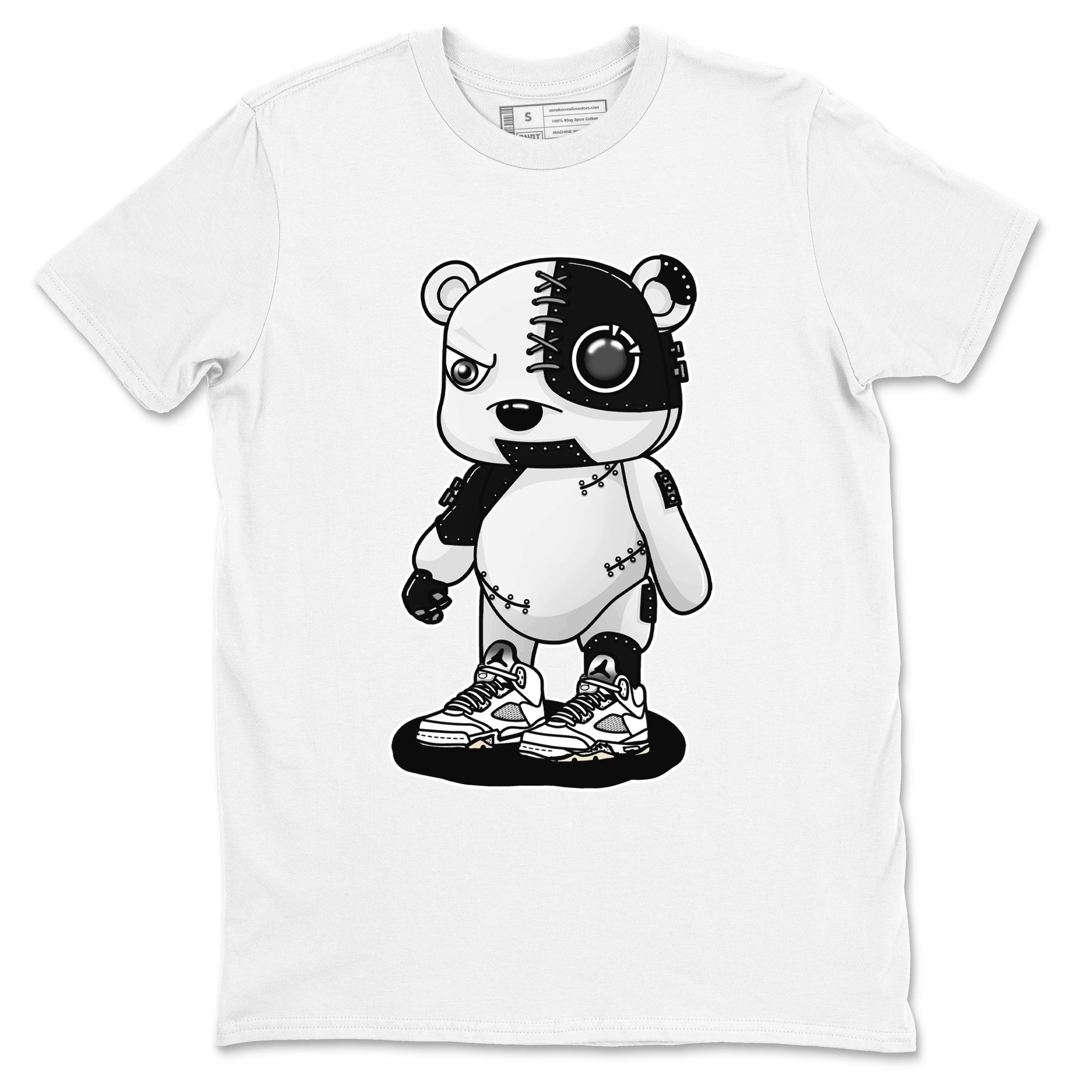 5s White Black shirts to match jordans Cyborg Bear sneaker match tees Air Jordan 5 White Black match shoes to clothes Drip Gear Zone unisex cotton White 2 shirts
