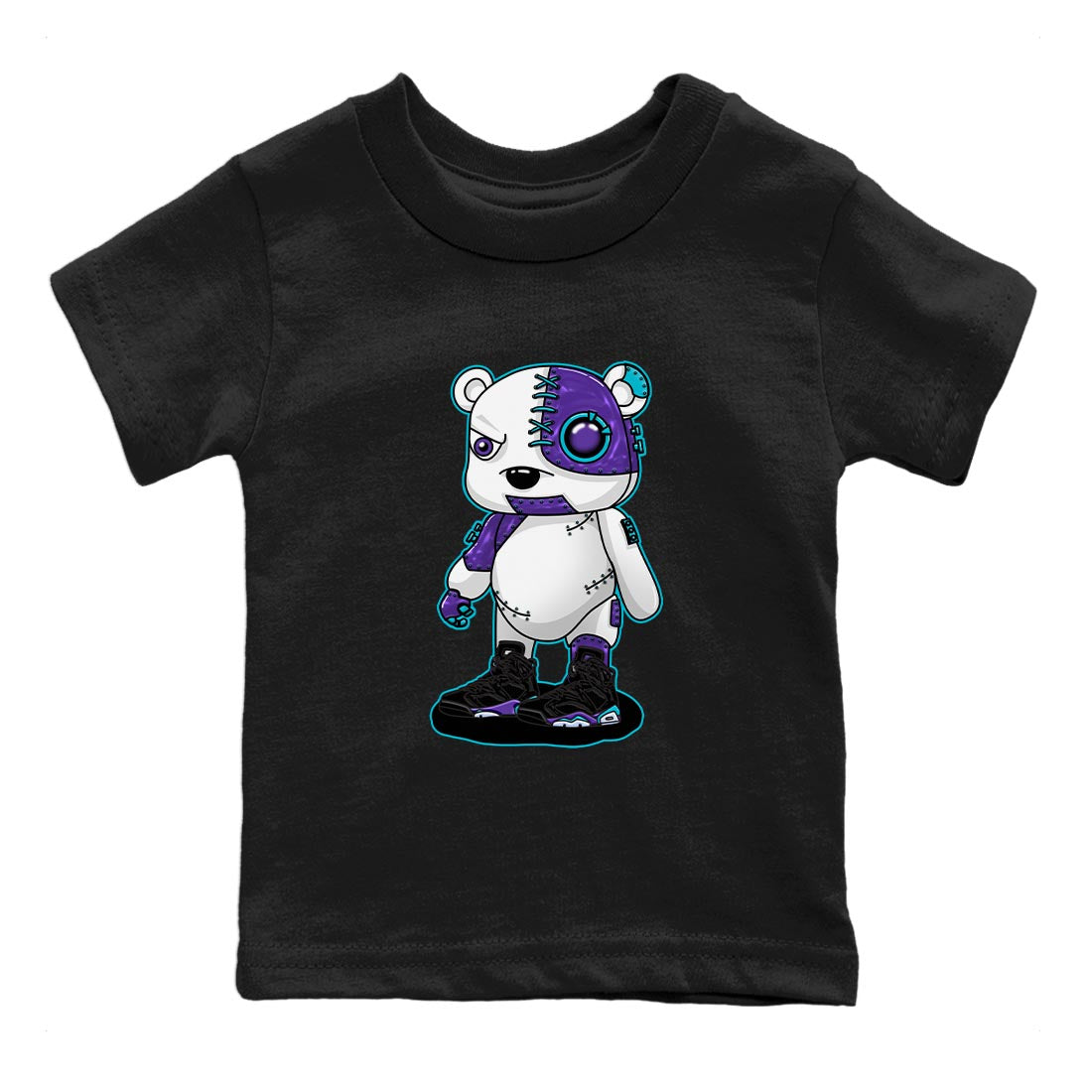 AJ6 Aqua shirt to match jordans Cyborg Bear sneaker release tees Air Jordan 6 Aqua Drip Gear Zone Baby Toddler Black 2 T-Shirt