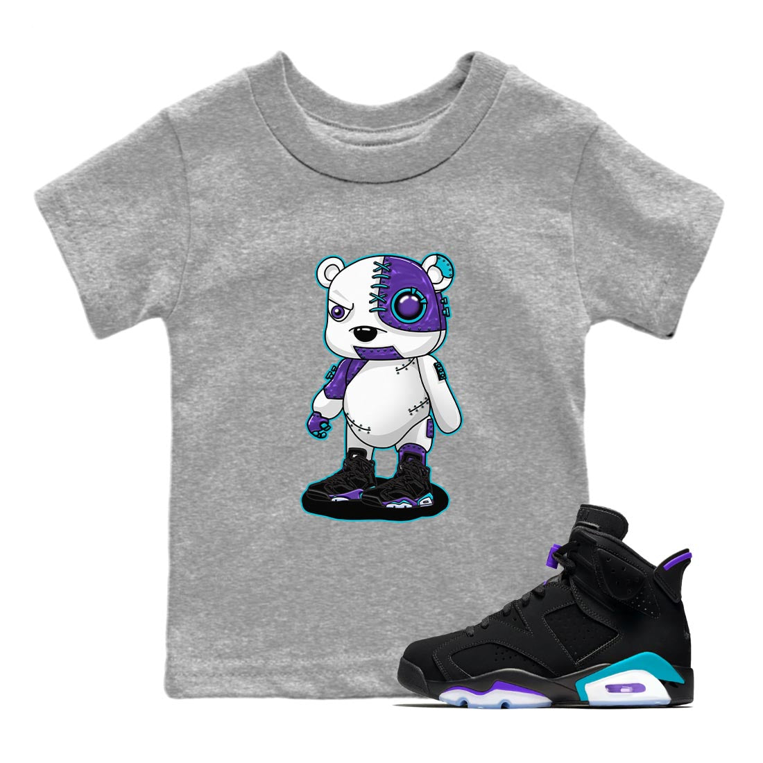 AJ6 Aqua shirt to match jordans Cyborg Bear sneaker release tees Air Jordan 6 Aqua Drip Gear Zone Baby Toddler Heather Grey 1 T-Shirt