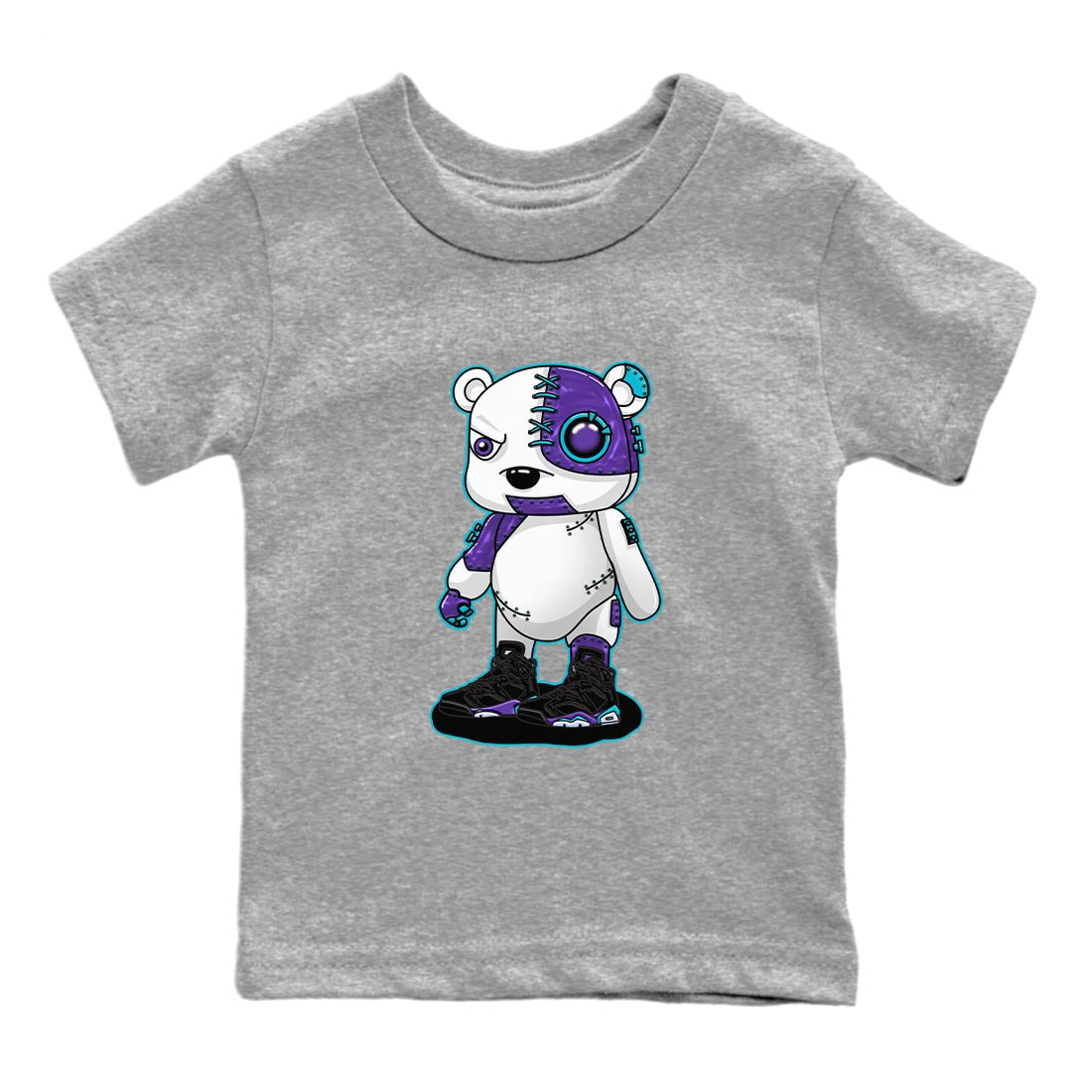 AJ6 Aqua shirt to match jordans Cyborg Bear sneaker release tees Air Jordan 6 Aqua Drip Gear Zone Baby Toddler Heather Grey 2 T-Shirt