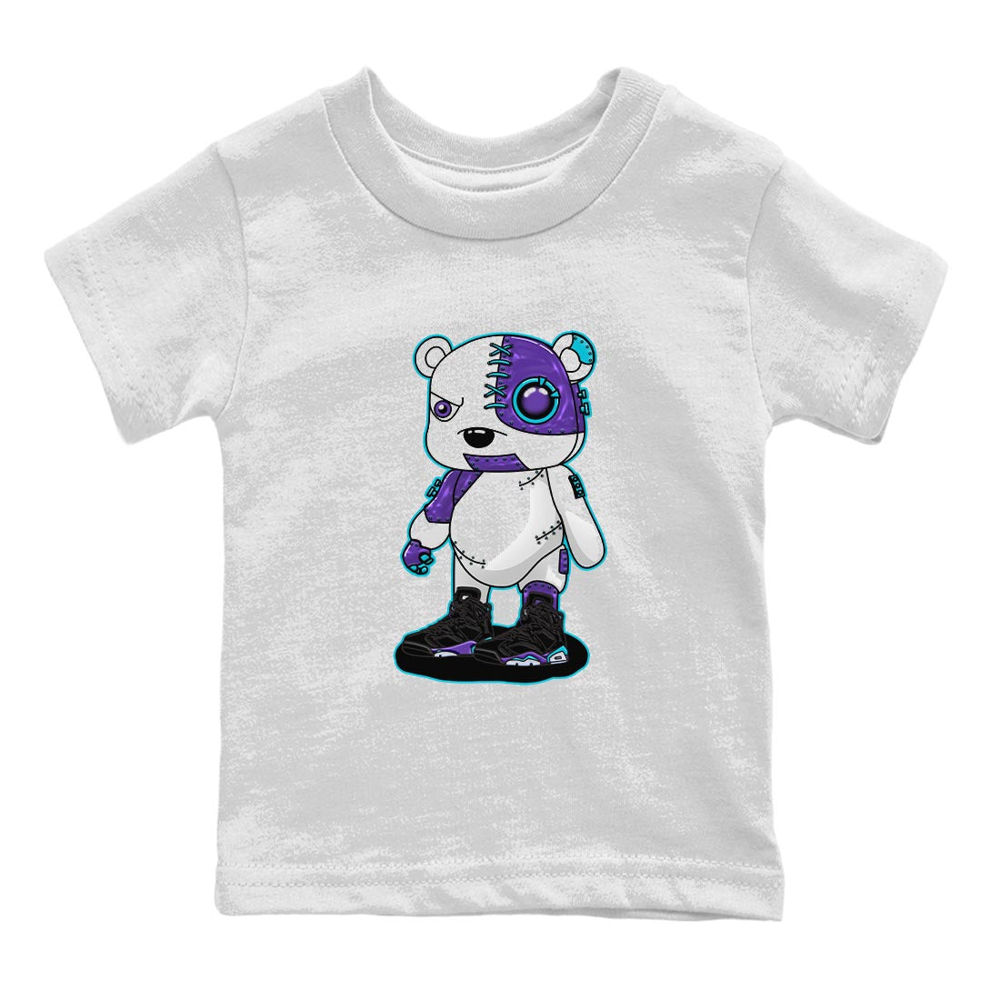 AJ6 Aqua shirt to match jordans Cyborg Bear sneaker release tees Air Jordan 6 Aqua Drip Gear Zone Baby Toddler White 2 T-Shirt