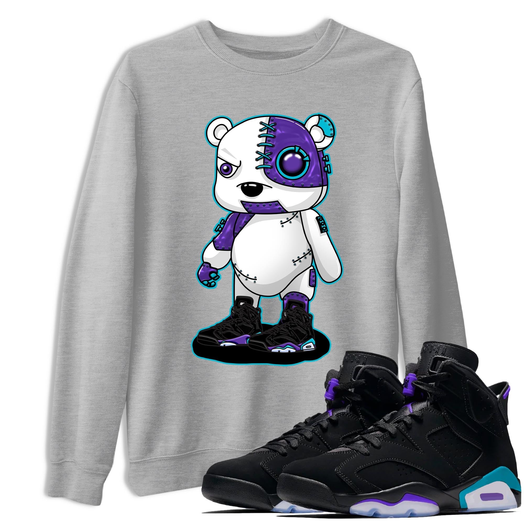 AJ6 Aqua shirt to match jordans Cyborg Bear sneaker release tees Air Jordan 6 Aqua Drip Gear Zone Unisex Streetwear Clothing Heather Grey 1 T-Shirt