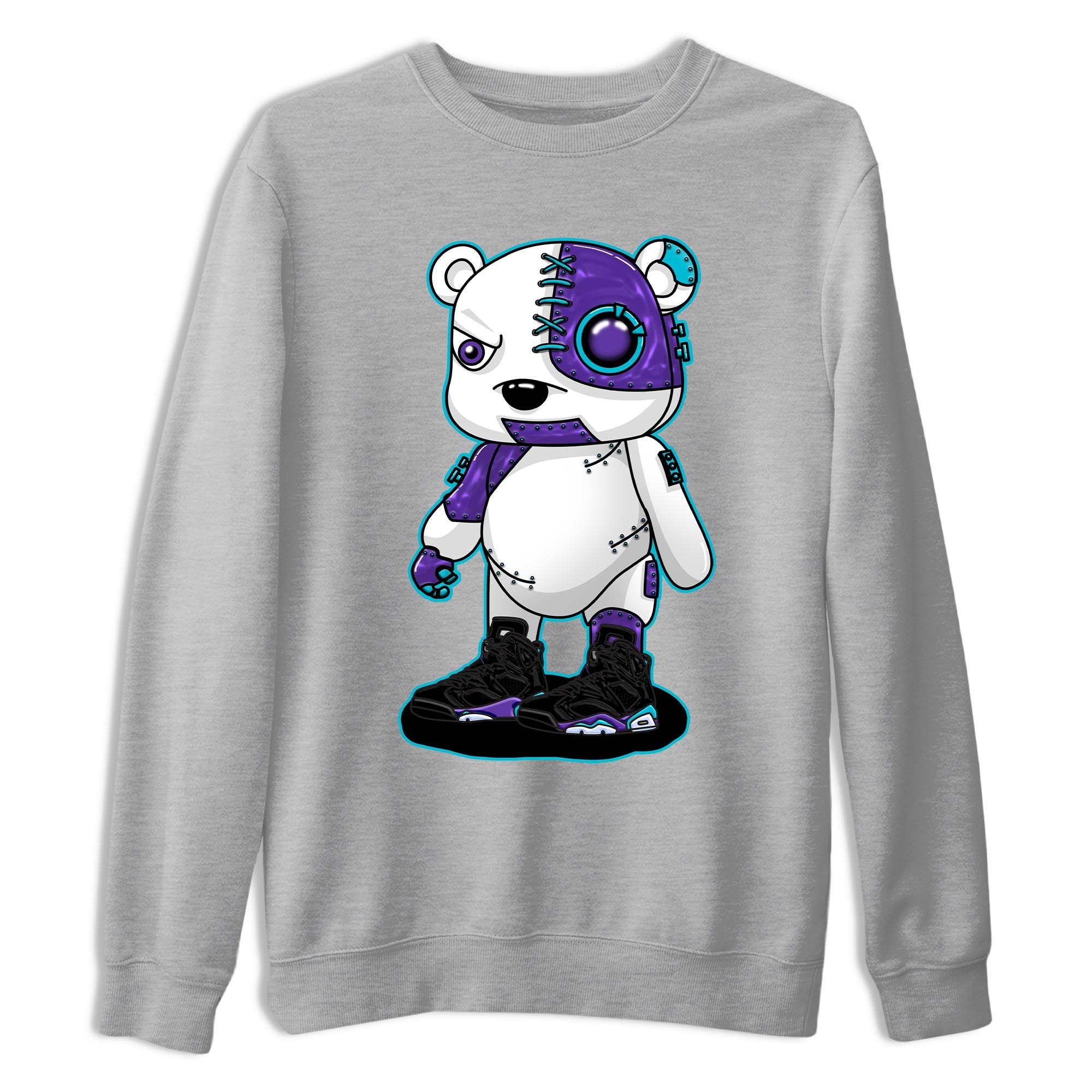 AJ6 Aqua shirt to match jordans Cyborg Bear sneaker release tees Air Jordan 6 Aqua Drip Gear Zone Unisex Streetwear Clothing Heather Grey 2 T-Shirt