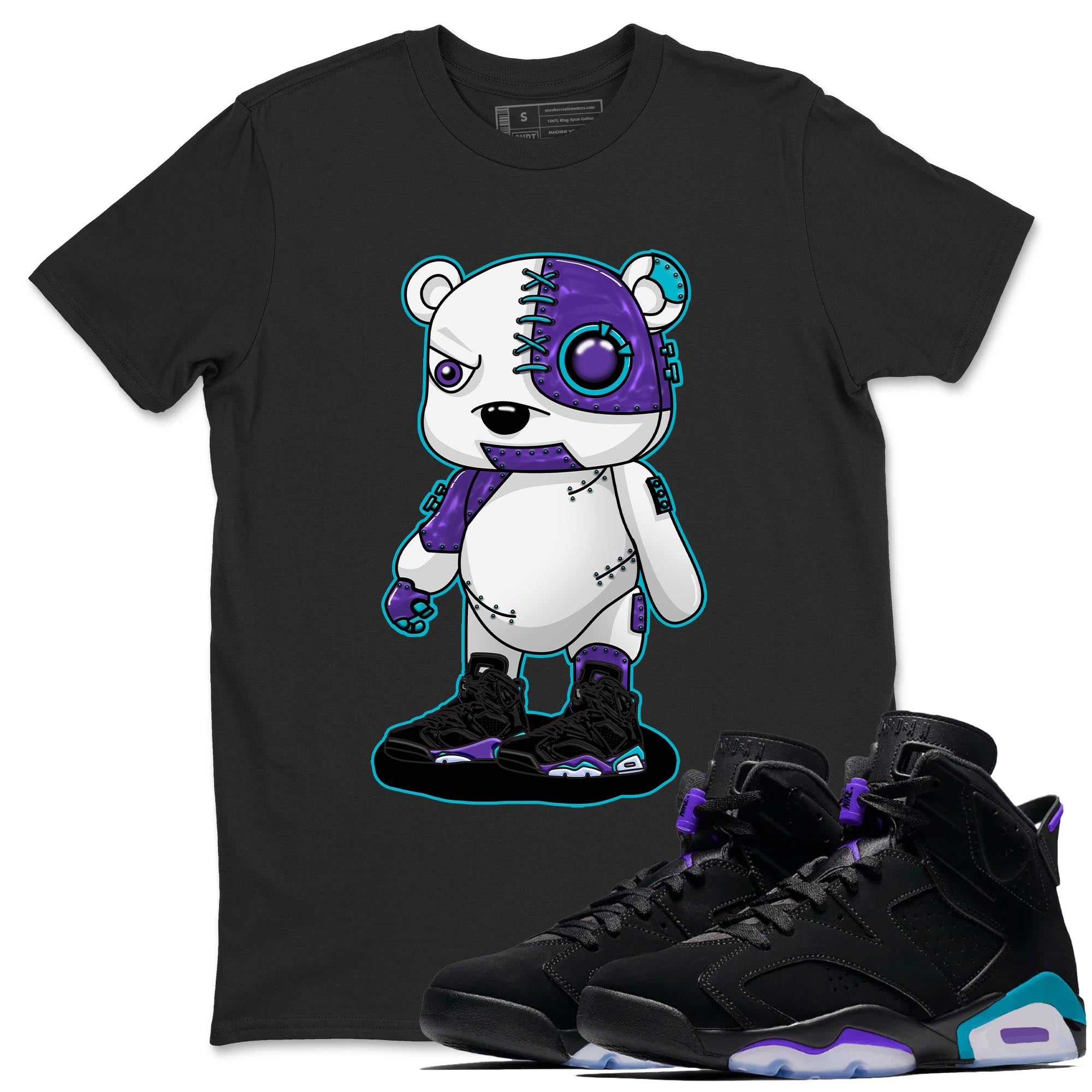 AJ6 Aqua shirt to match jordans Cyborg Bear sneaker release tees Air Jordan 6 Aqua Drip Gear Zone Unisex Streetwear Clothing Black 1 T-Shirt